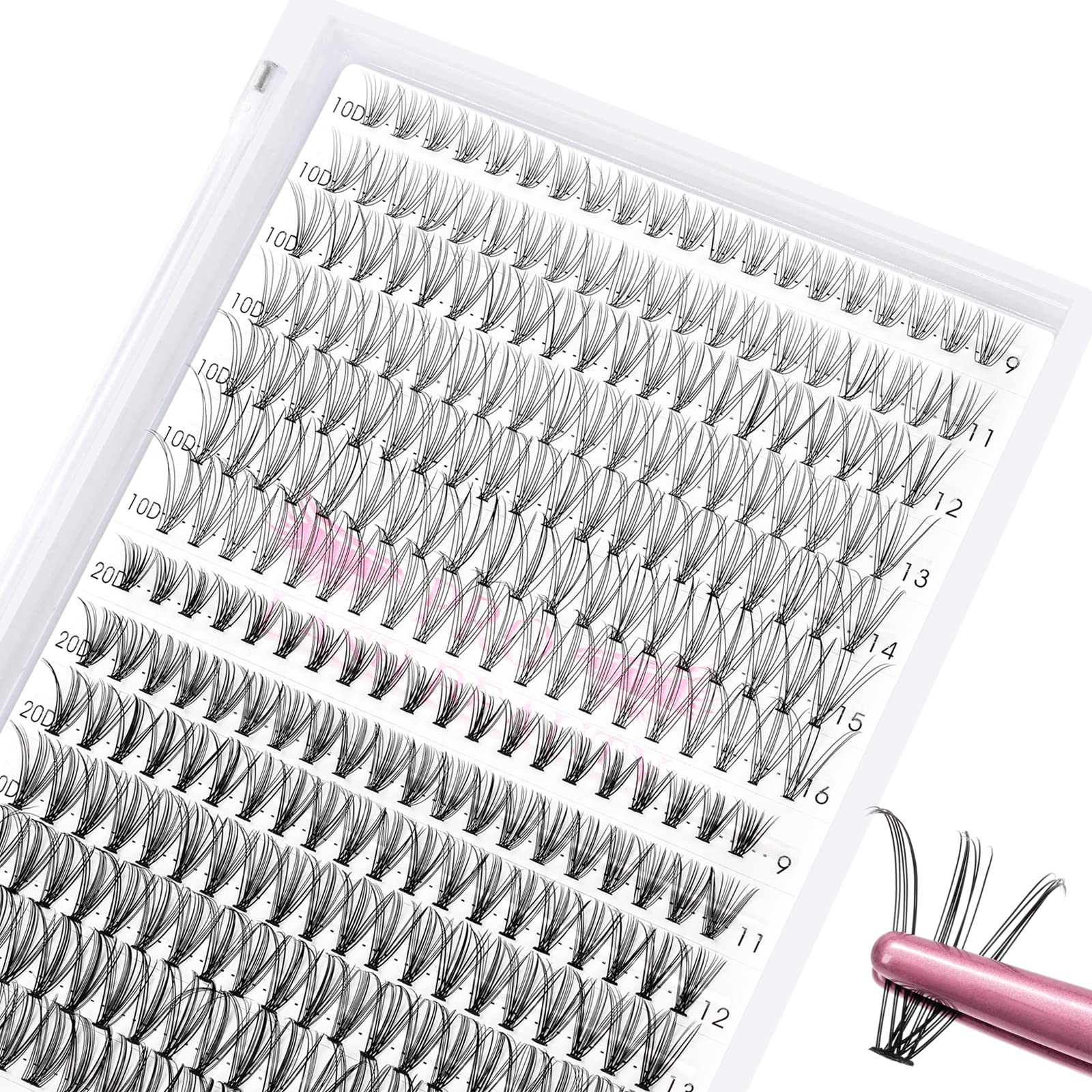 280 Pcs Individual Lashes 10+20-D-9-16mix Cluster Lashes 10D 20D C D Curl Wispy Lashes Bottom Lashes DIY Lashes At Home(10+20-D-