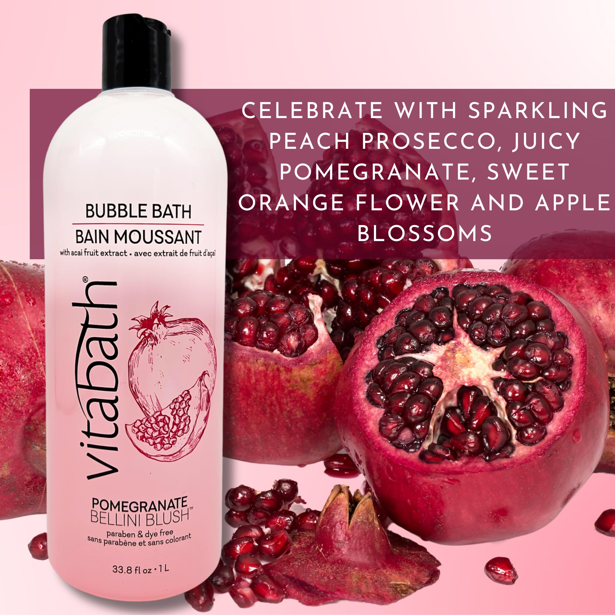 Vitabath Pomegranate Bellini Blush Bubble Bath Rich Foaming Bubbly Soak & Relaxing Aromatherapy Moisturizing & Nourishing Indulg