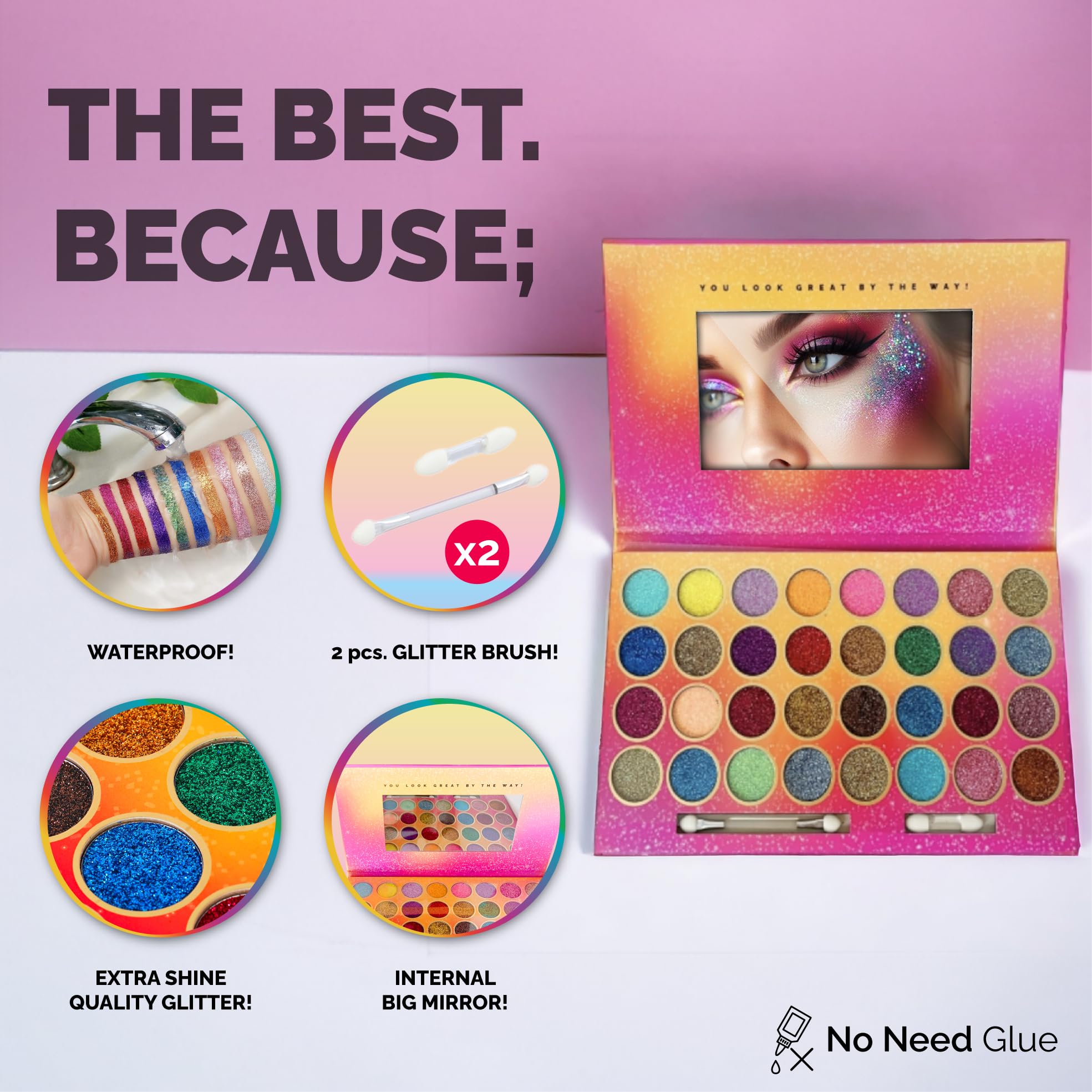 32 Colours Glitter Eyeshadow Palette, Make-Up Palette, Face and Body Glitter, glitter tattoos, festival accessories, Glitter Art