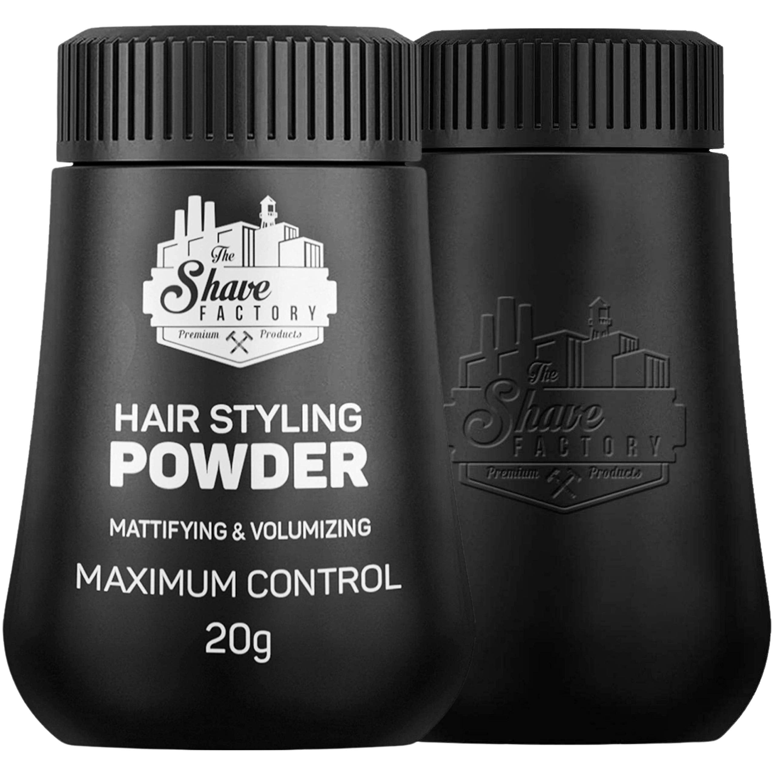 The Shave Factory Hair Styling Powder, Mattifying & Volumizing, 21g, Black, Model TS-9030-V, Flexible Hold for Professional Barbers