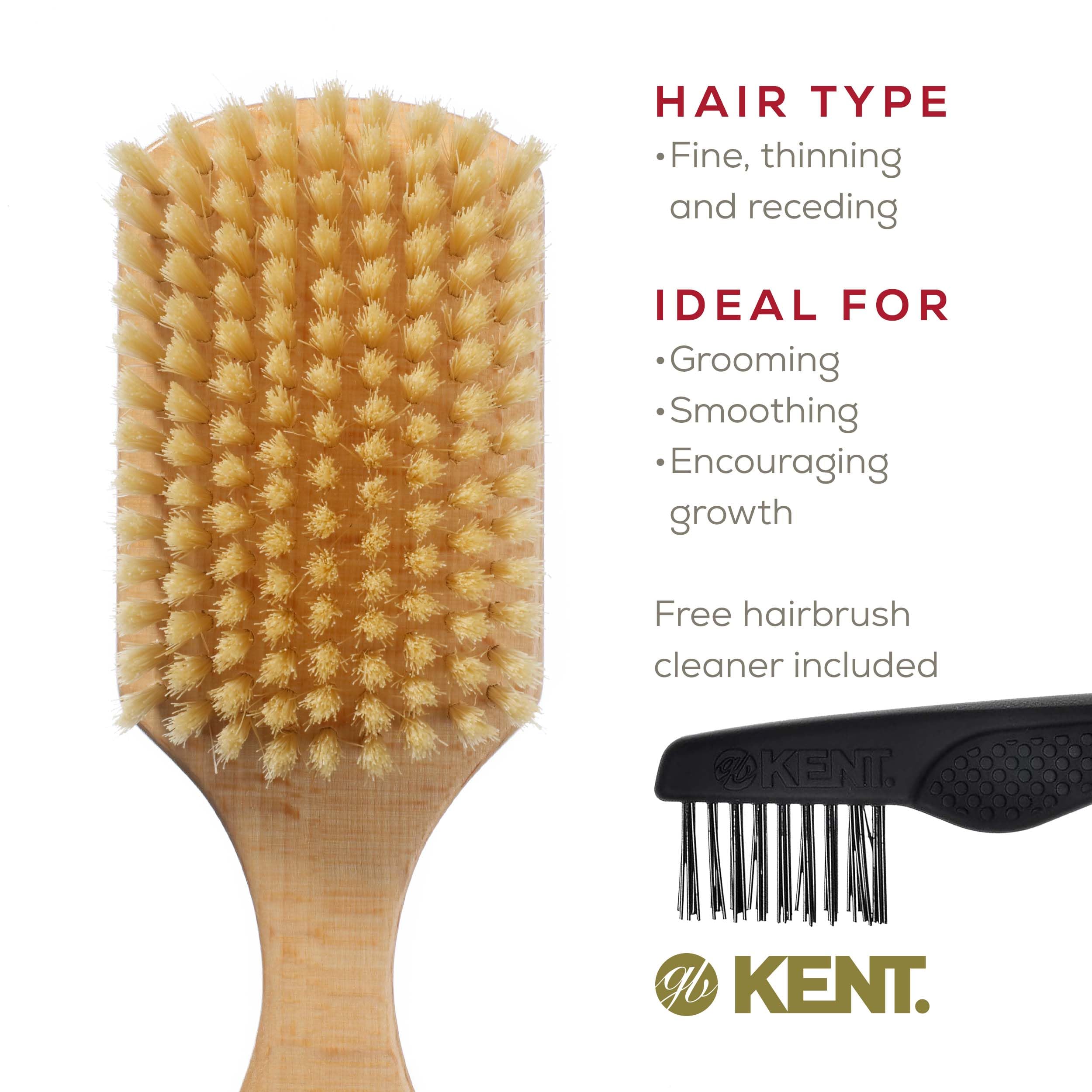 Kent OS11 Satinwood Military Club Hair Brush & Beard Brush - Soft White Boar Bristles for Fine or Thinning Hair, Men's Grooming,