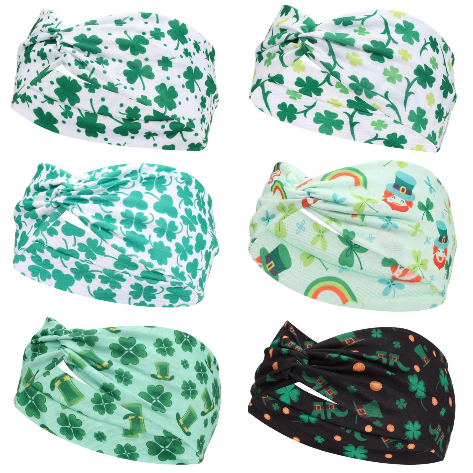 Ardorchid 6 Pack St.Patrick's Day Headbands Irish Green Shamrock Hair Accessories for Women Girls Gifts Twist Knot Turban Celebr