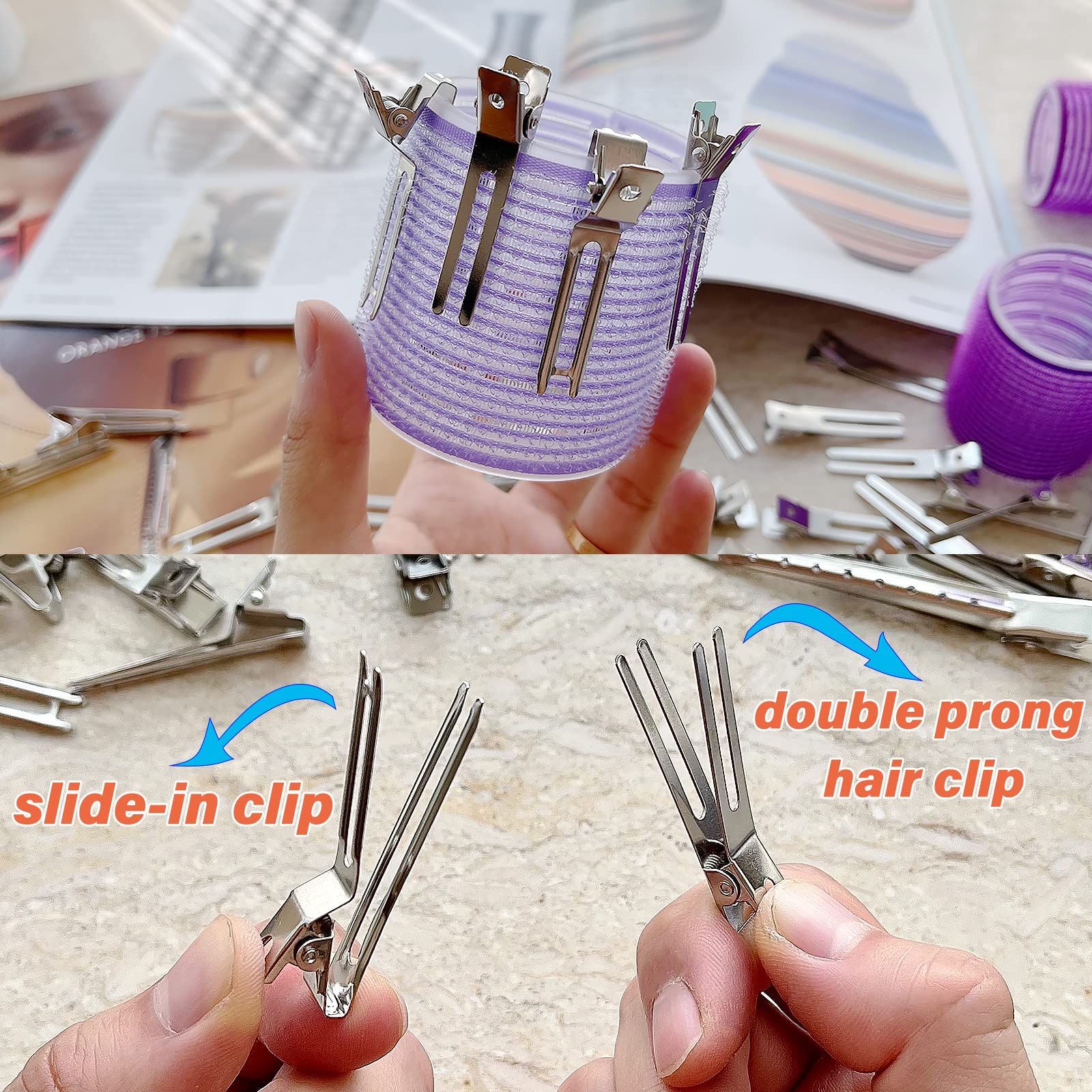 Tserofay 55 Pcs Metal Silver Hair Clips For Women Pin Curl Roller, 1.8    Double Prong Root Lift Clips For Curly Hair Volume, Lo