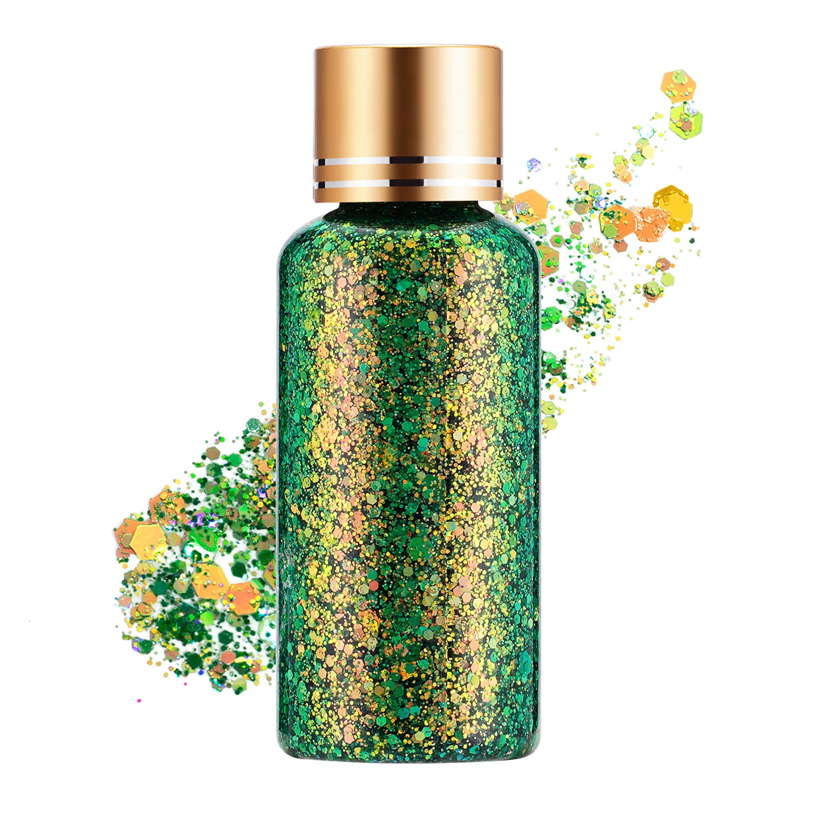 Holographic Body Glitter Gel for Face, Body, Nail, Super Long Lasting Waterproof Quick Dry Liquid Chunky Green Glitter for St. P