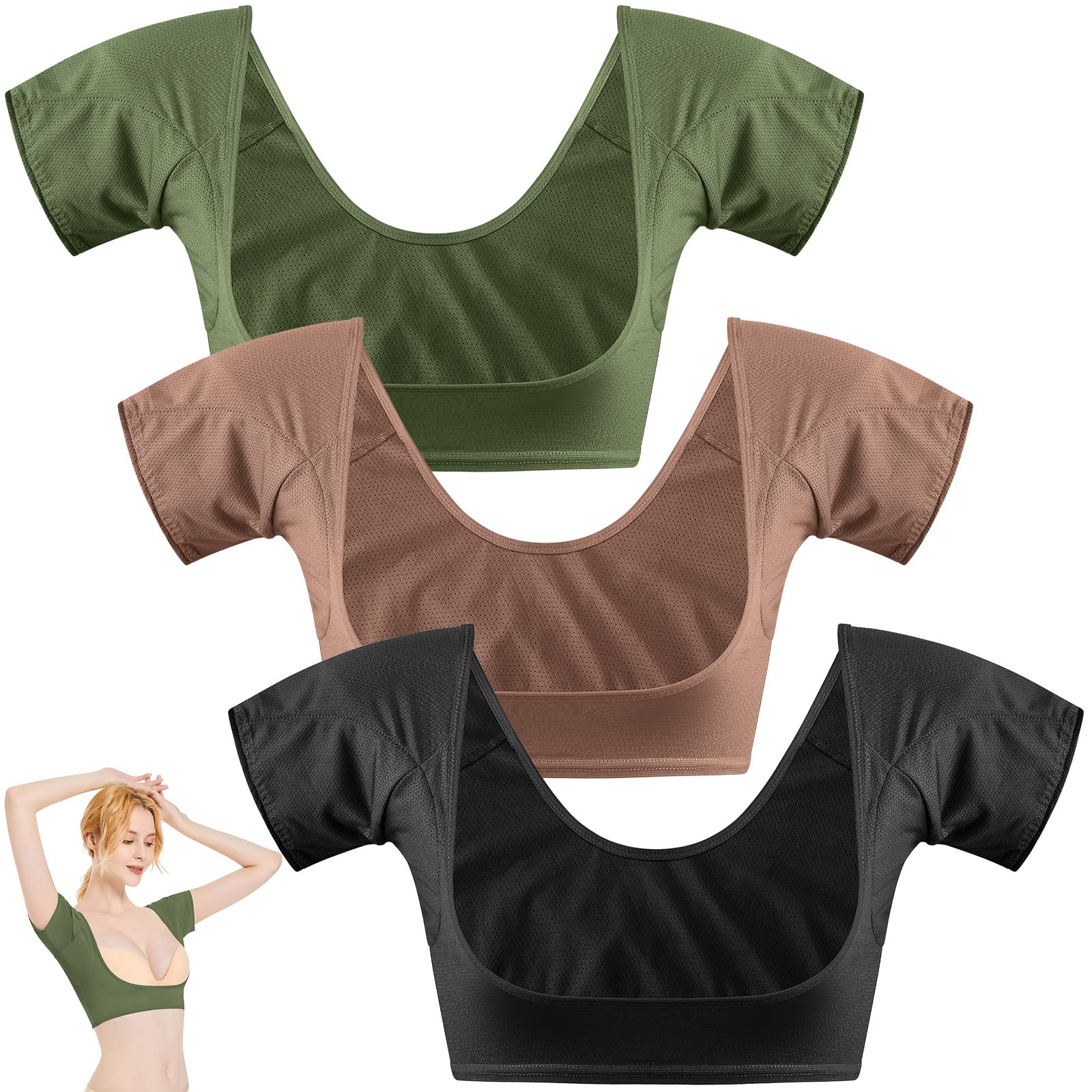 Zhanmai 3 Pcs Underarm Sweat Vest Armpit Sweat Proof Pads for Under Armpits Underarm Proof Pads for Women(Medium, Black, Brown, 