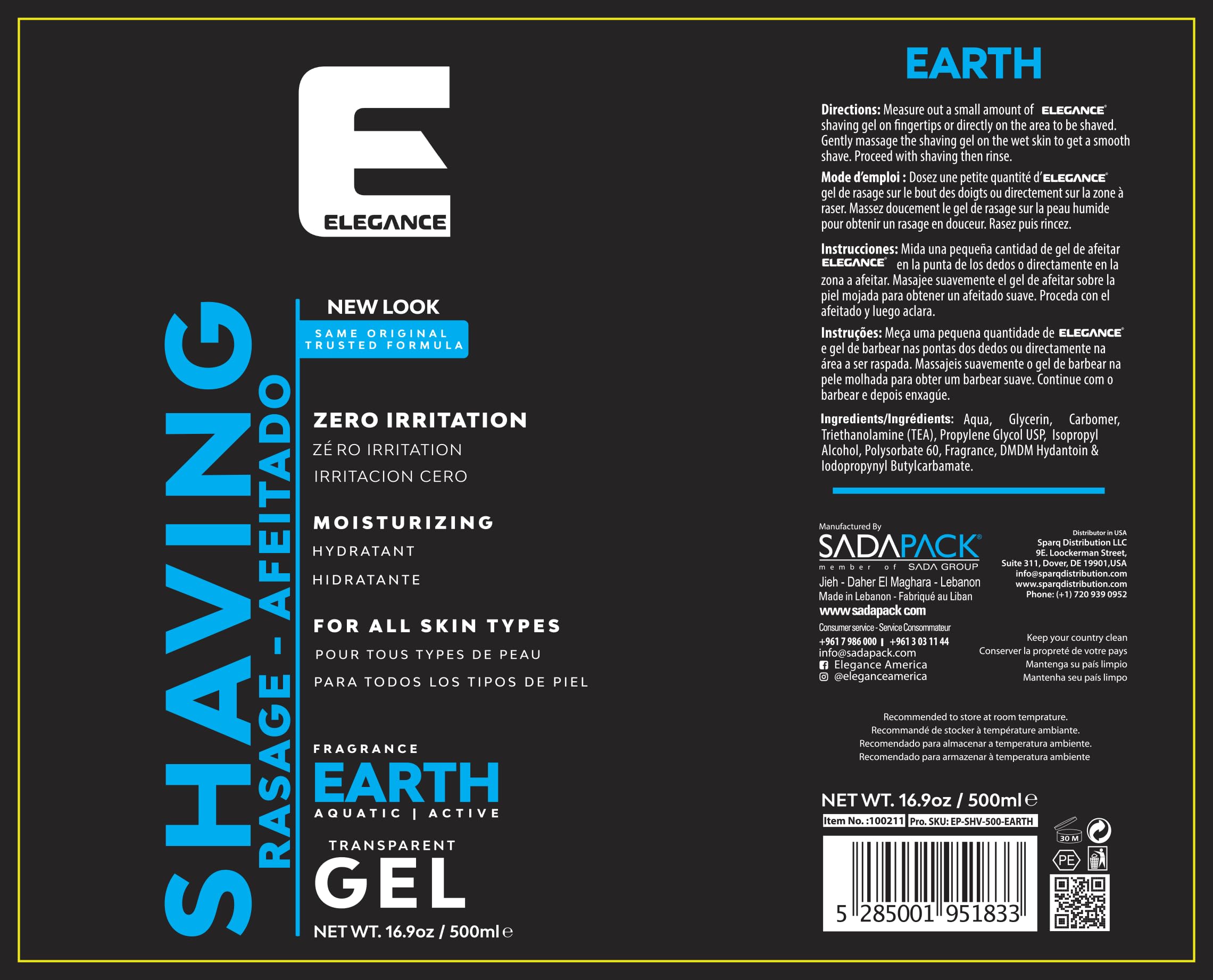 E Elegance Barber Accessories - Transparent Shaving Gel For Men Or Women, Aquatic/Acive Earth Fragrance - The Ultimate Shaving S