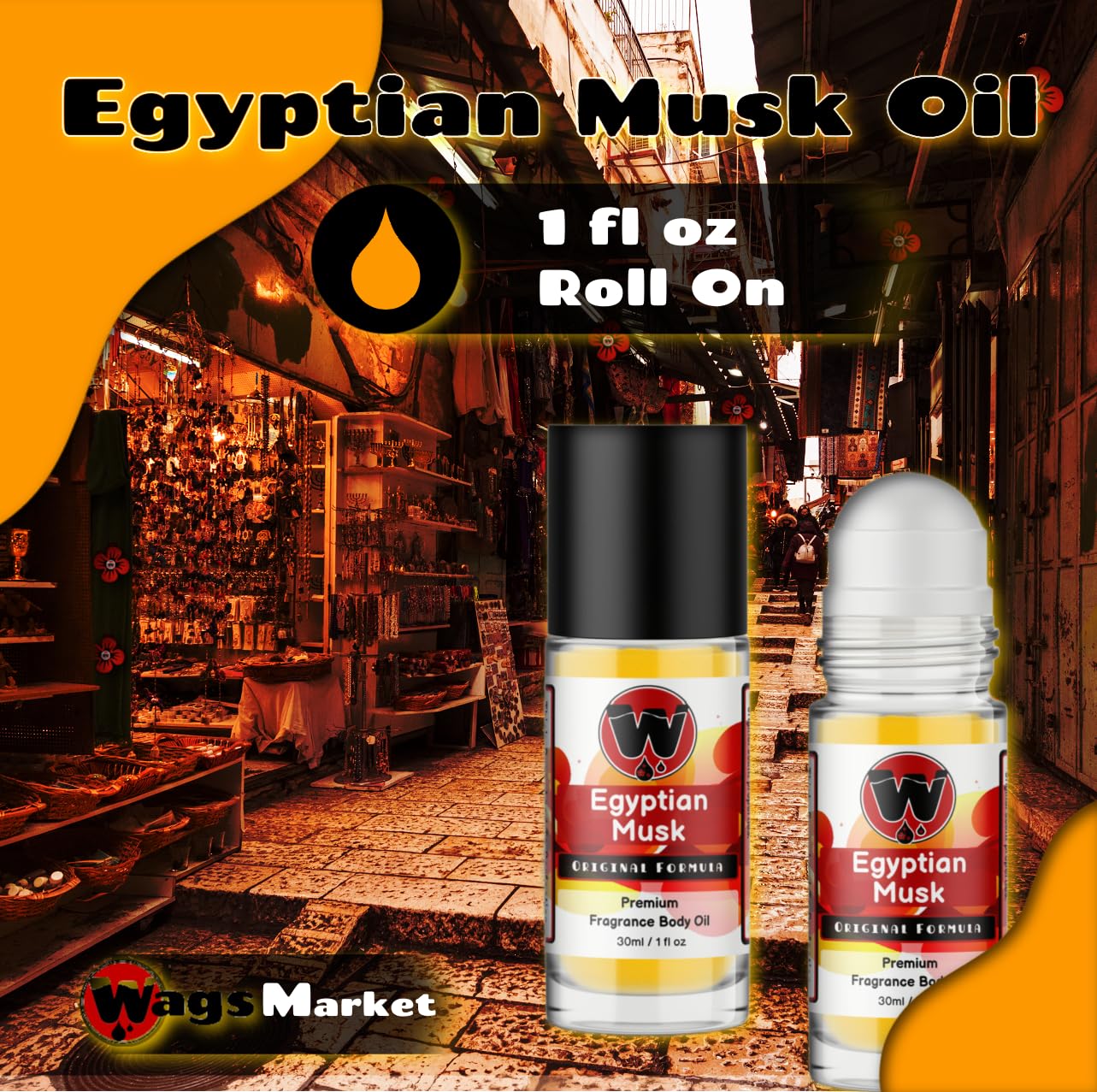 Wagsmarket Egyptian Musk Oil, Choose From Roll On To 0.33Oz - 4Oz Glass Bottle, (1Oz Roll On)