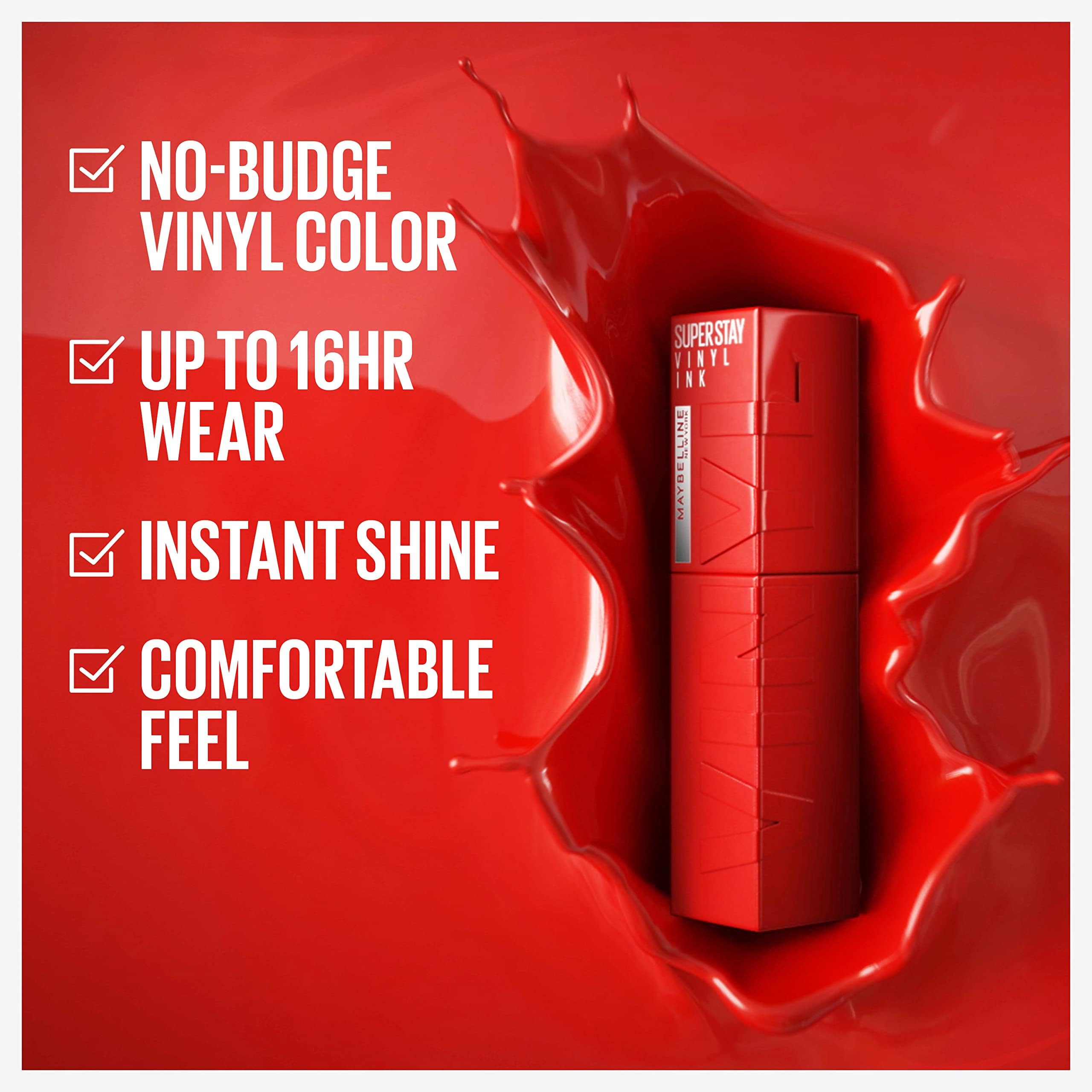 Maybelline Super Stay Vinyl Ink Longwear No-Budge Liquid Lipcolor Makeup, Highly Pigmented Color and Instant Shine, Lippy, Cranb