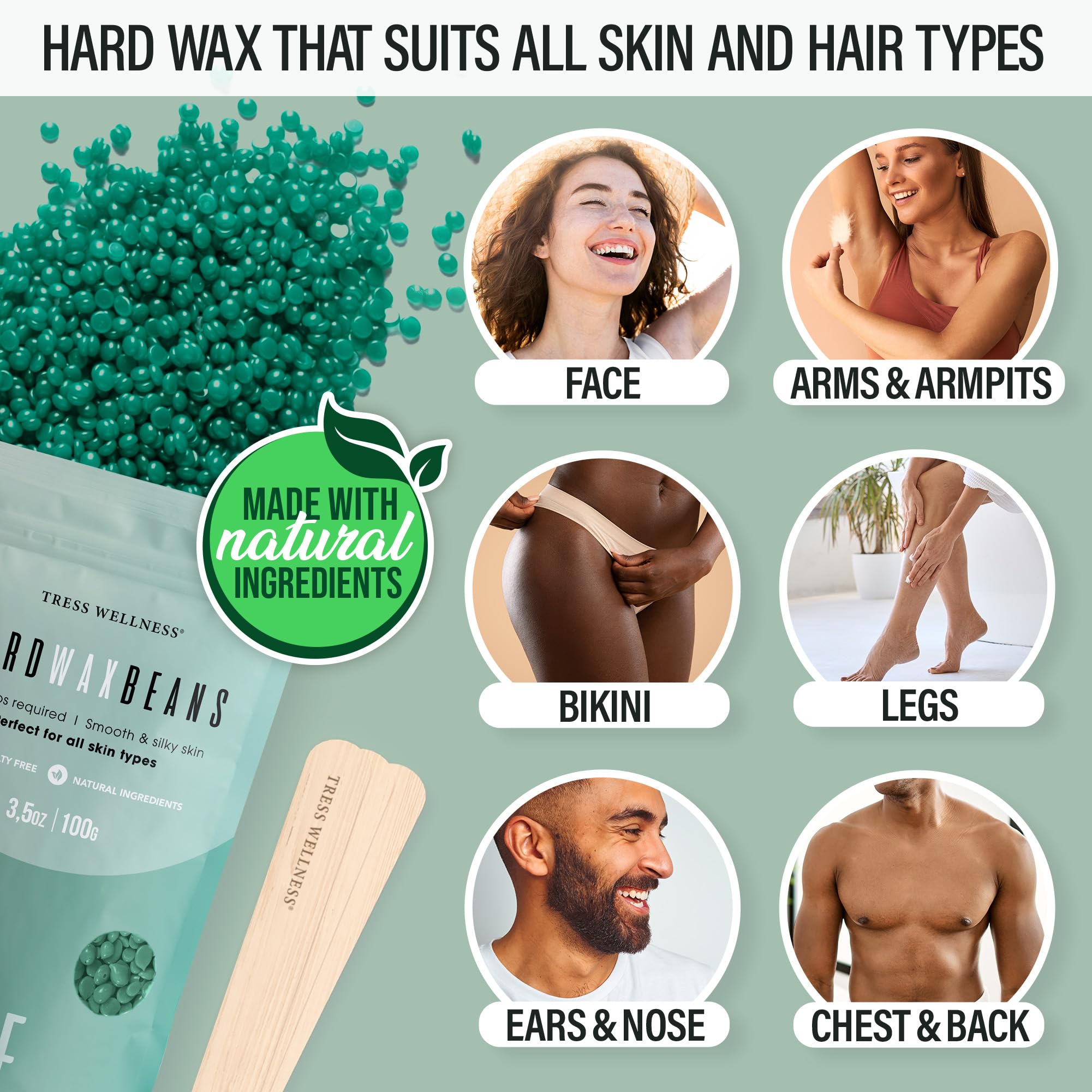 Tress Wellness Waxing Kit For Brazilian Wax - Easy To Use - For Sensitive Skin - Digital Display, Green Mountain