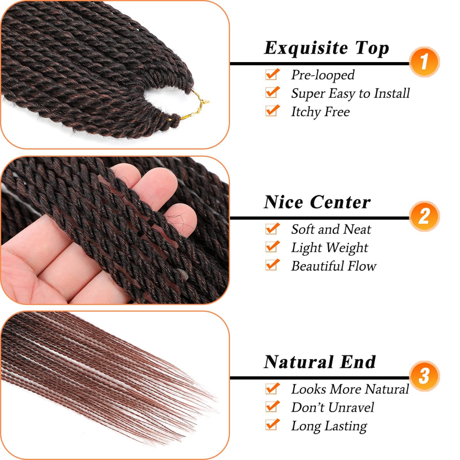 Nayoo Auburn Senegalese Twist Crochet Hair 18 Inch 8 Packs Braids Crochet Hair Pre-Looped, 35 Strands/Pack Cooper Crochet Twist