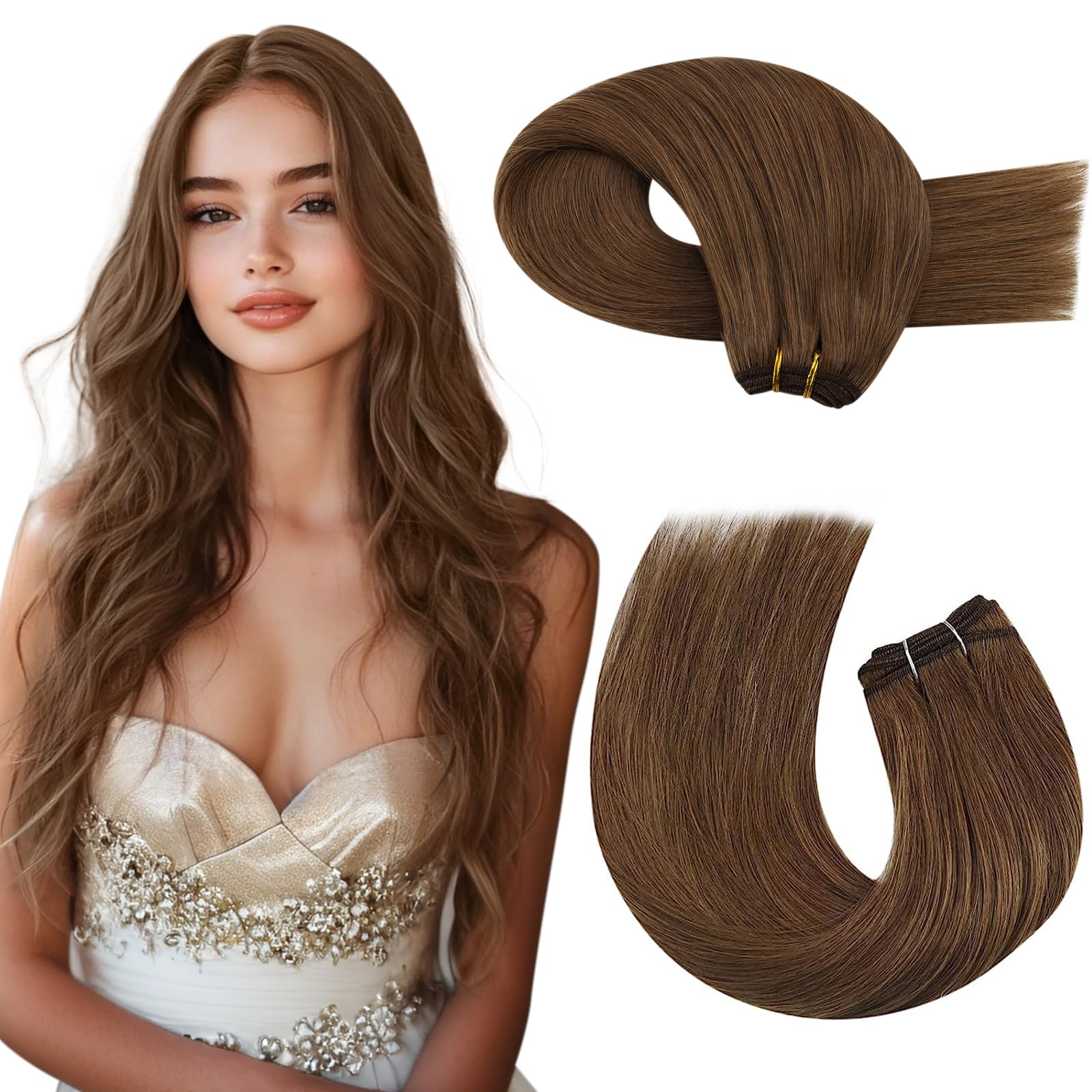 Moresoo Sew In Hair Extensions Real Human Hair Brown Remy Weft Human Hair Extensions Double Weft Sew In Extensions Human Hair Li
