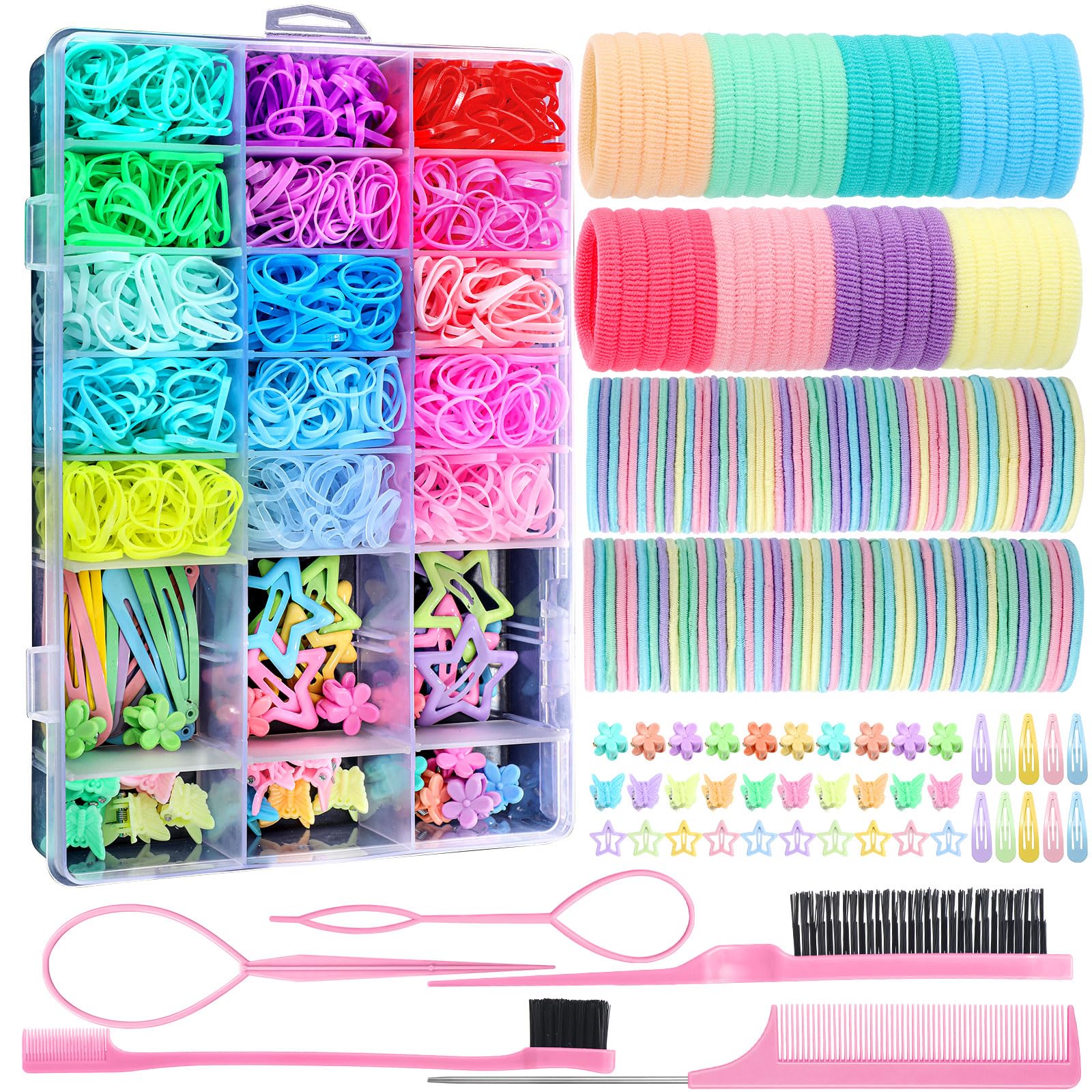 Hair Accessories for Girls, 1695 Pcs Toddler Hair Ties Elastic Hair Ties with Hair Clips Hair Tail Tools, Girls Hair Accessories