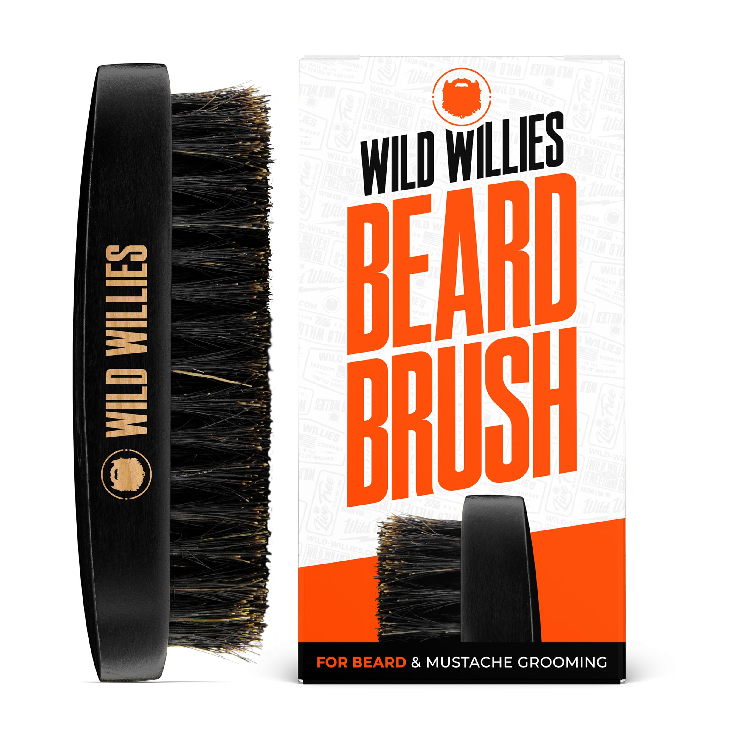 Wild Willies Natural Boar Bristle Beard Brush for Men - Professional Beard and Mustache Grooming Brush with Ergonomic Wooden Han