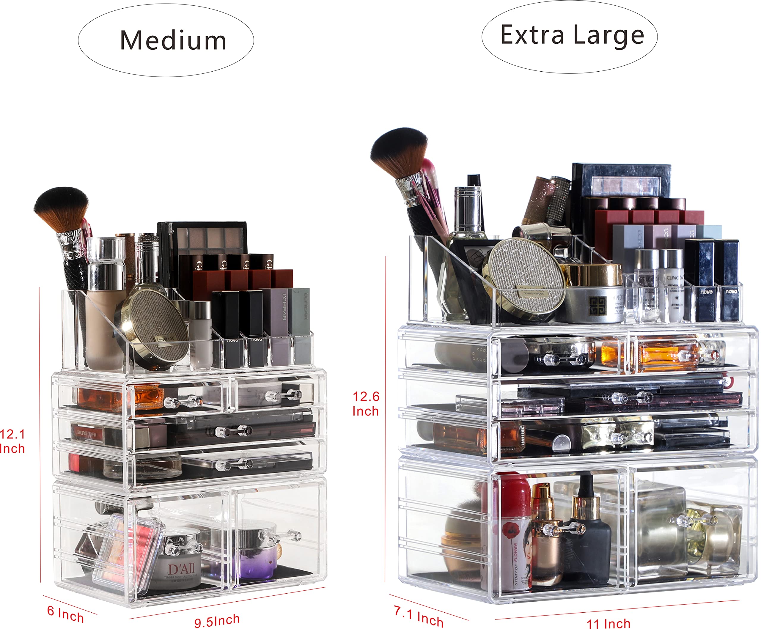 Cq Acrylic 3 Pack Clear Make Up Organizers For Vanity,Stackable 6 Drawers Make Up Organizer,Cute Desk Organizer For Vanity Jewel
