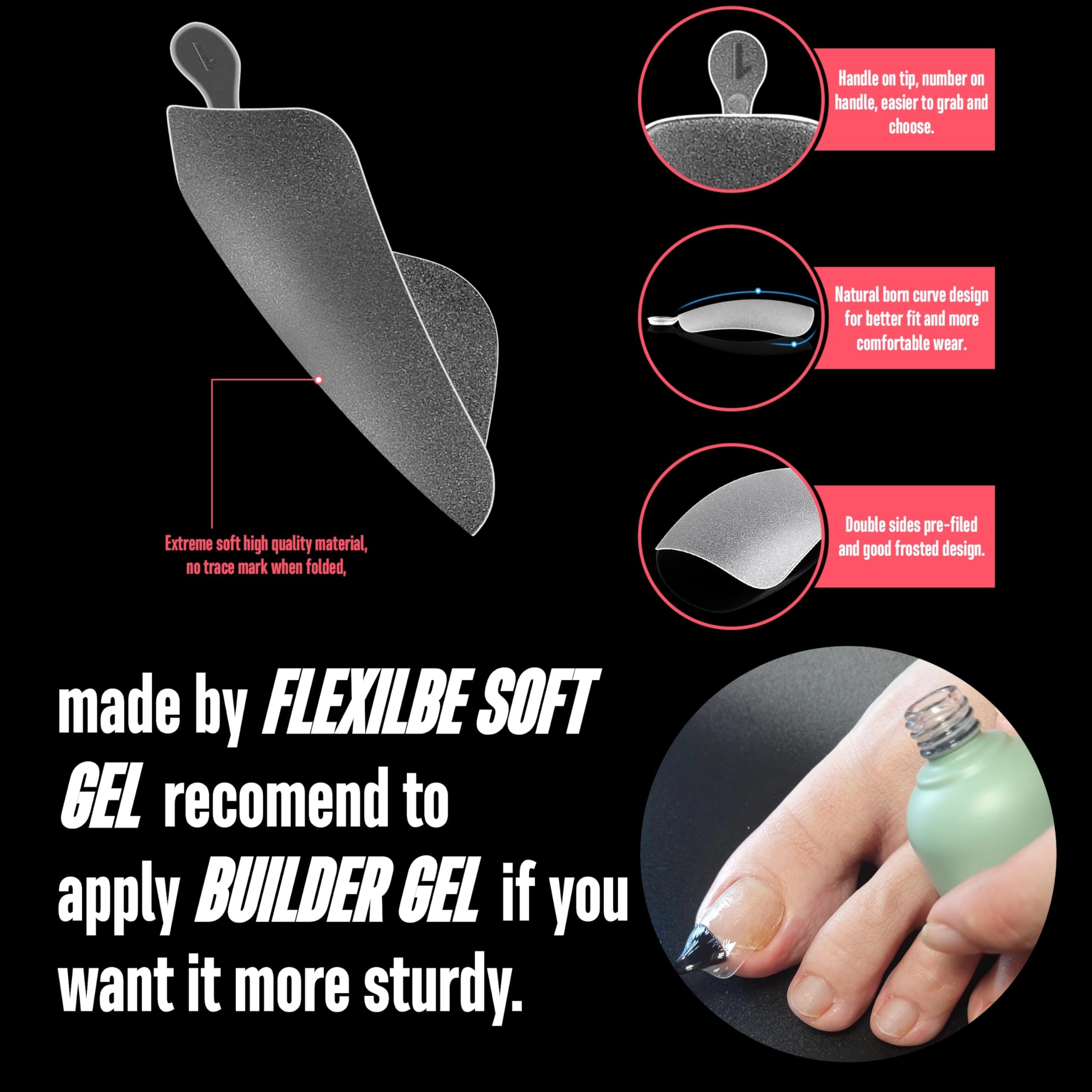 Novo Ovo Long Toe Nail Tips Press On, Curved Full Cover Longtoes Claw, Clear Pre-Etched Matte Pre-Filed Nail Extension For Pedic