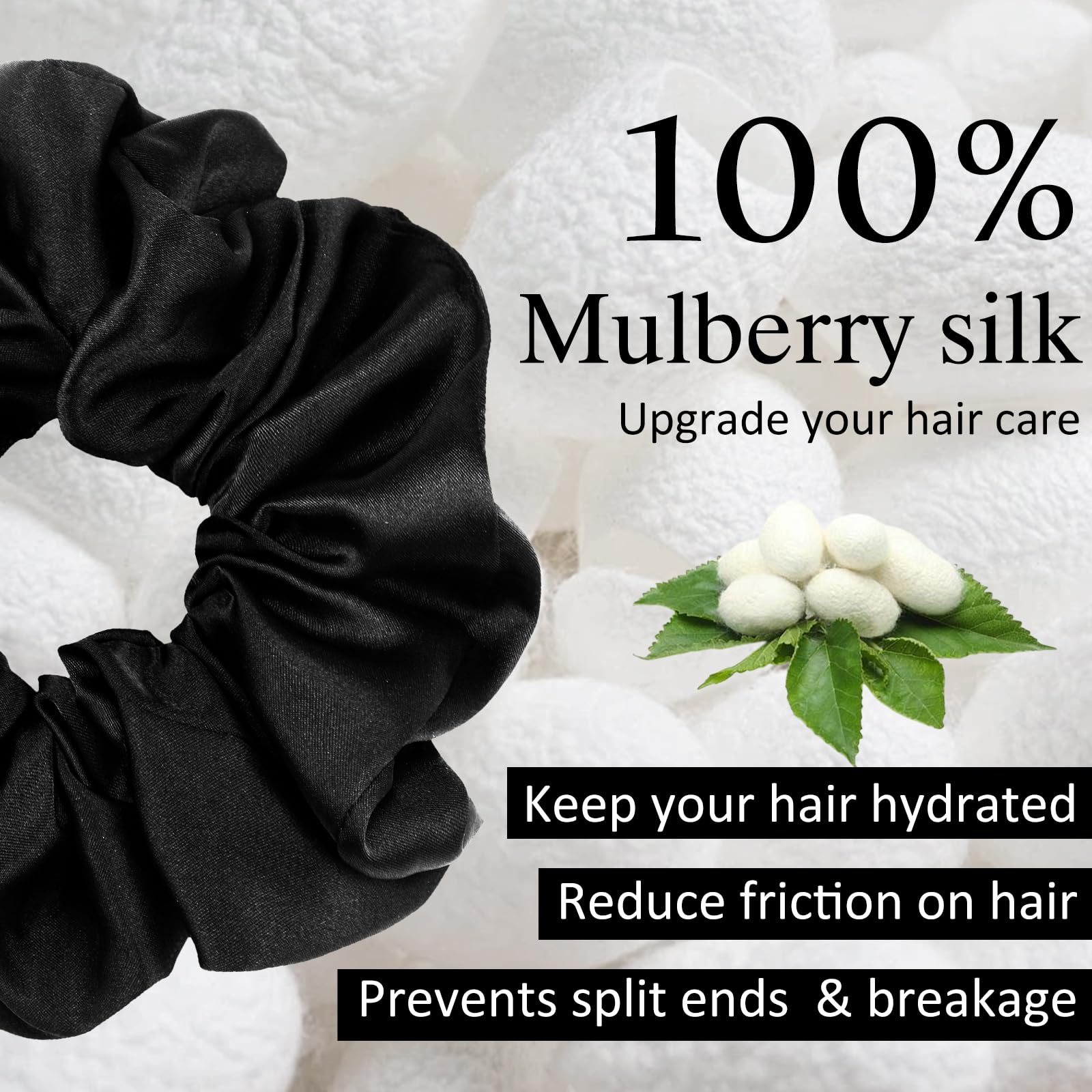 Chuangdi 6 Pieces Big Satin Scrunchies for Women, Jumbo Silk Scrunchies Thick Elastic Jumbo Hair Tie(Black)