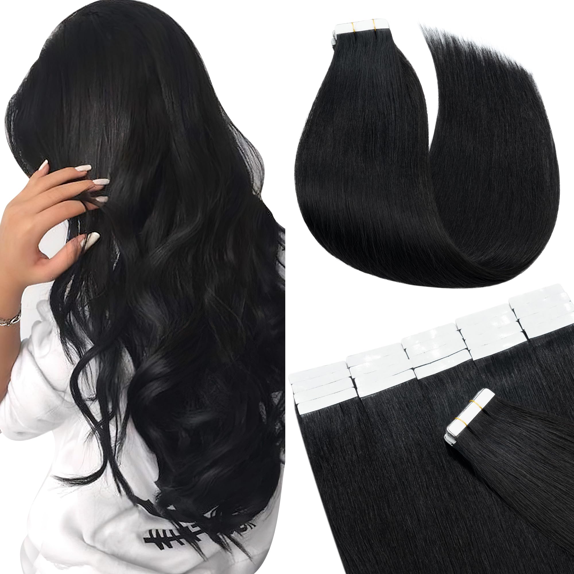 Sego Tape In Hair Extensions Human Hair 16 Inch 100G 40Pcs Natural Straight 100% Remy Rooted Seamless Skin Weft Invisible Double