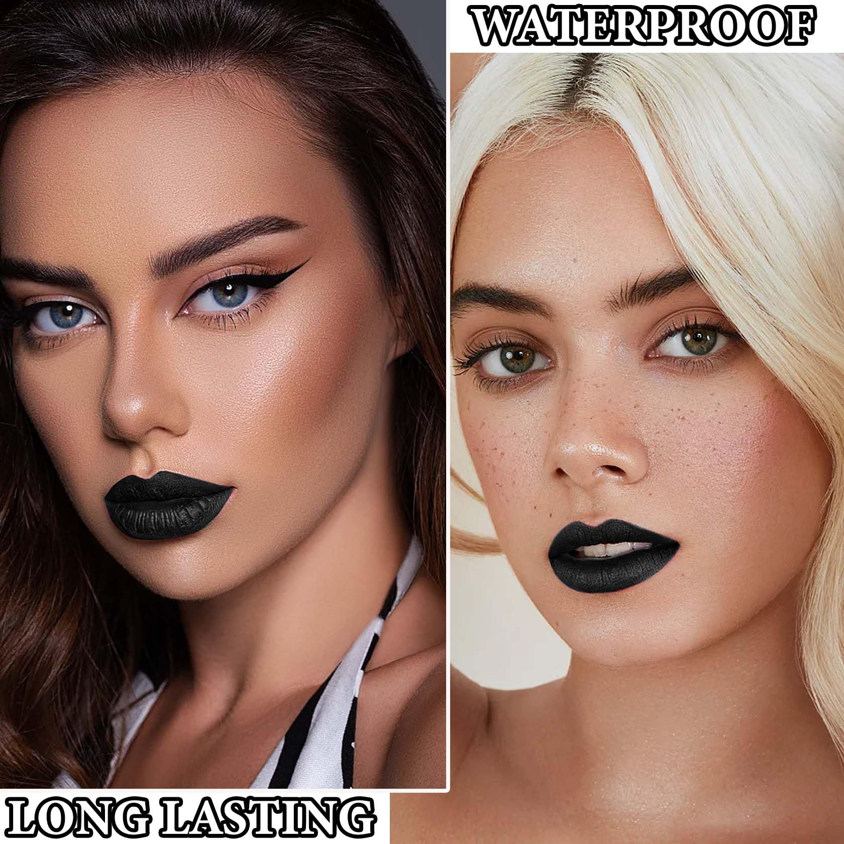 Black Matte Lipstick,2 Pcs Black Matte Lip Liner And Liquid Lipstick Set,Waterproof Long Lasting Lip Gloss Stain,Matte Liquid Li