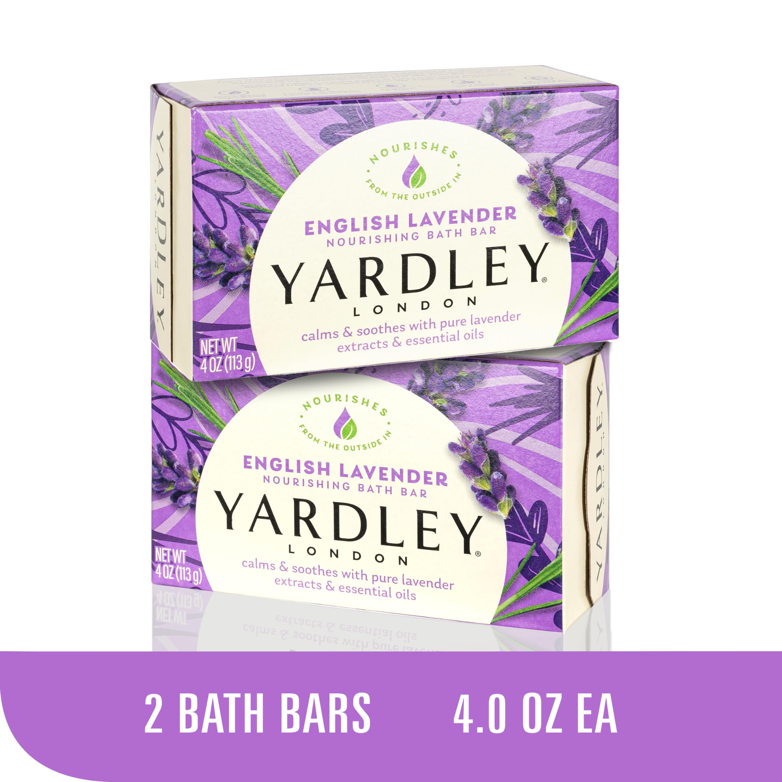 Yardley London Nourishing Bath Soap Bar English Lavender, Calms & Soothes With Pure Lavender Extracts & Essential Oils 4.0 Oz Ba