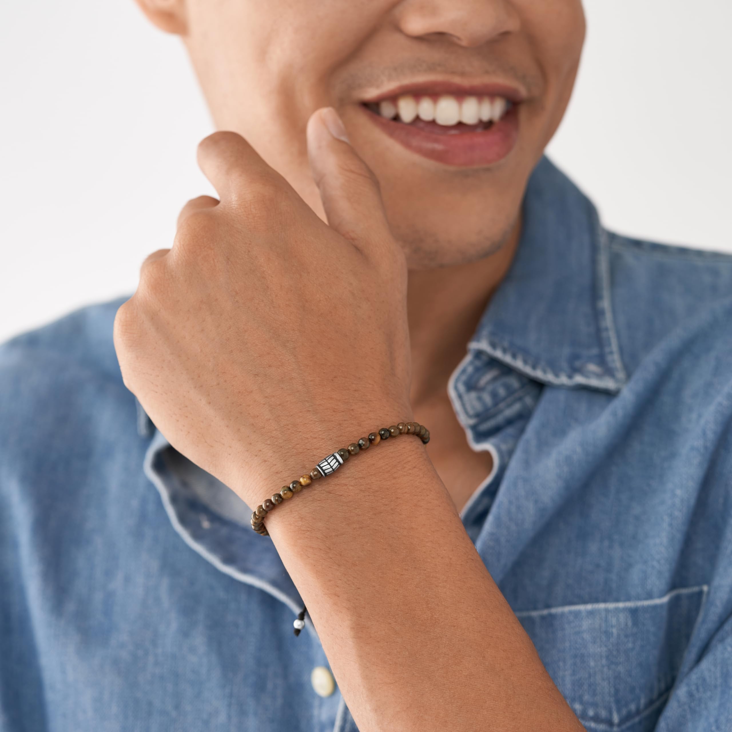 Fossil Men's Beaded Tigers Eye Bracelet, Color: Brown (Model: JF04413040)