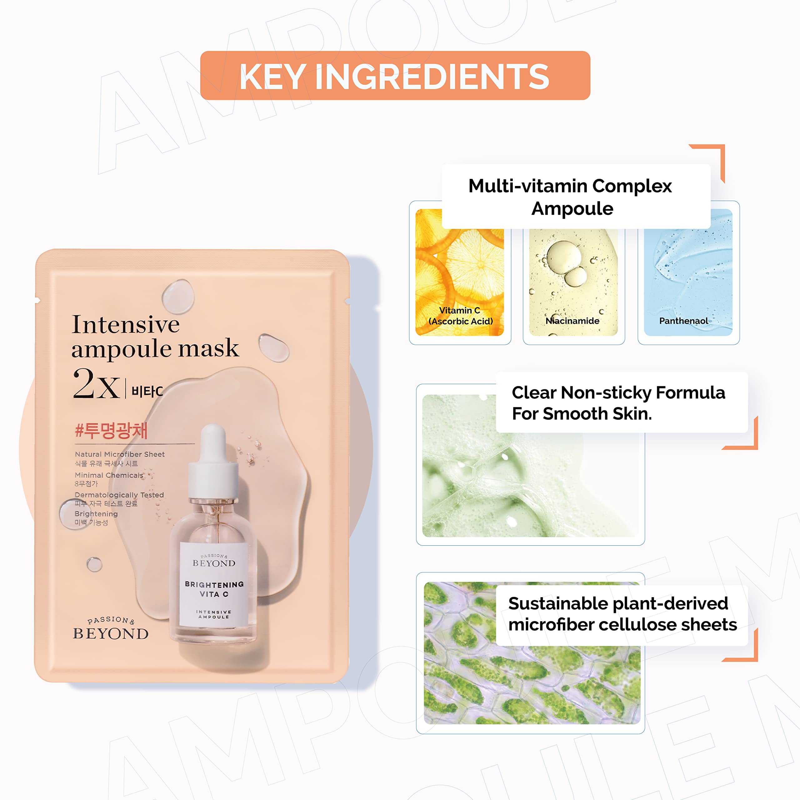 Beyond Intensive Ampoule Mask 2X With Vitamin C And Niacinamide For And Sensitive Skin - Dermatologically Tested Hypoallergenic