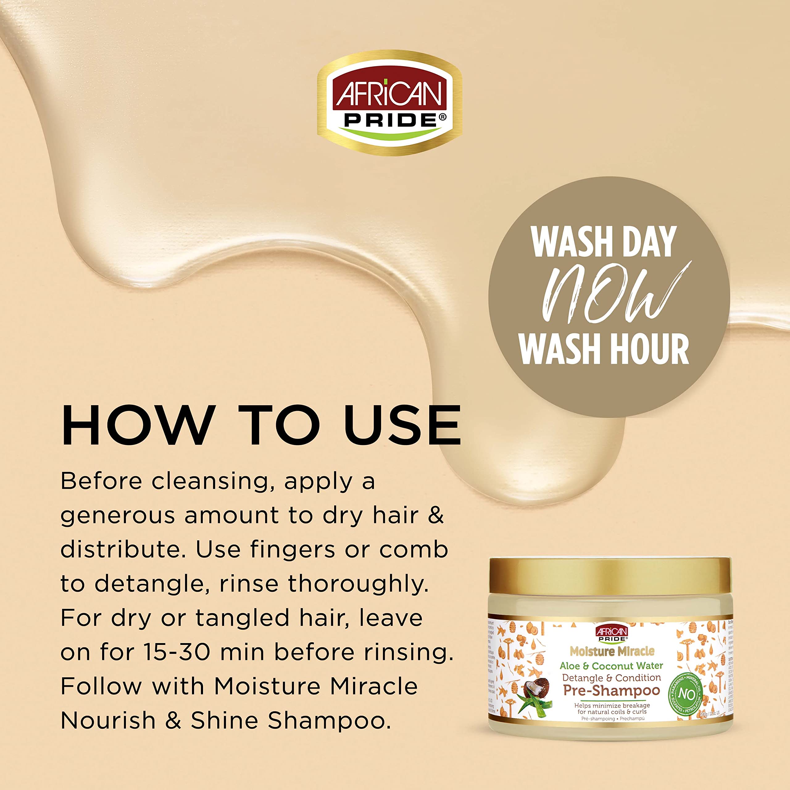 African Pride Moisture Miracle Aloe & Coconut Water Pre-Shampoo - Helps Minimize Breakage For Natural Coils & Curls, Detangles &