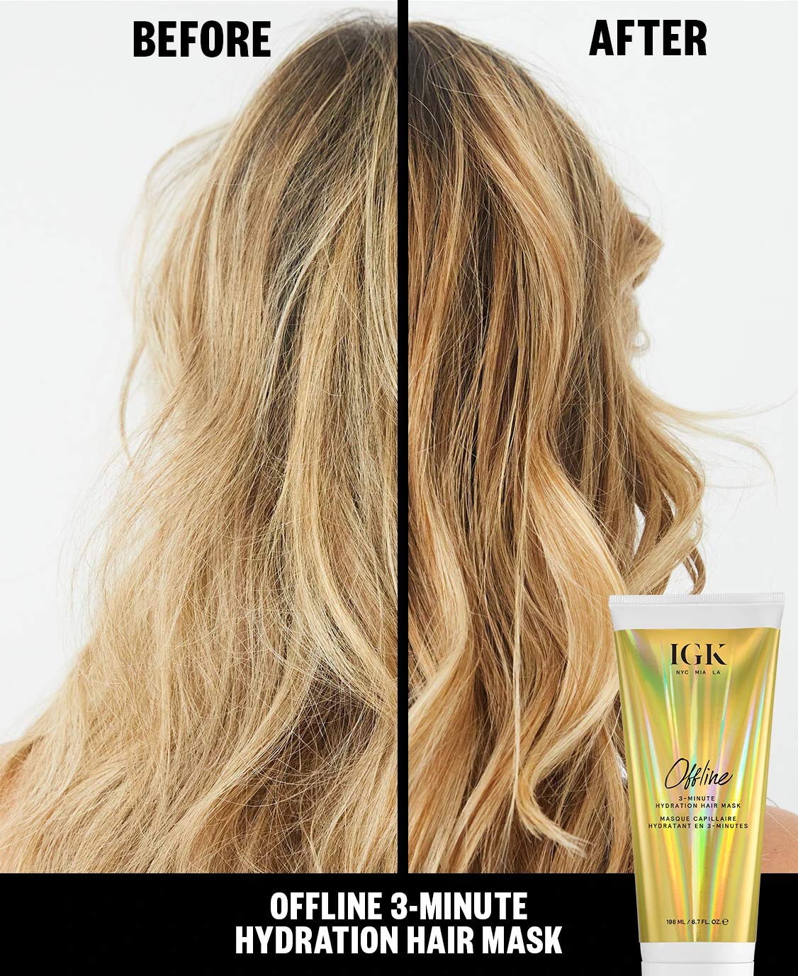 Igk Offline 3-Minute Hydration Hair Mask | Moisture + Nourishment + Shine | Vegan + Cruelty Free | 6.7 Oz