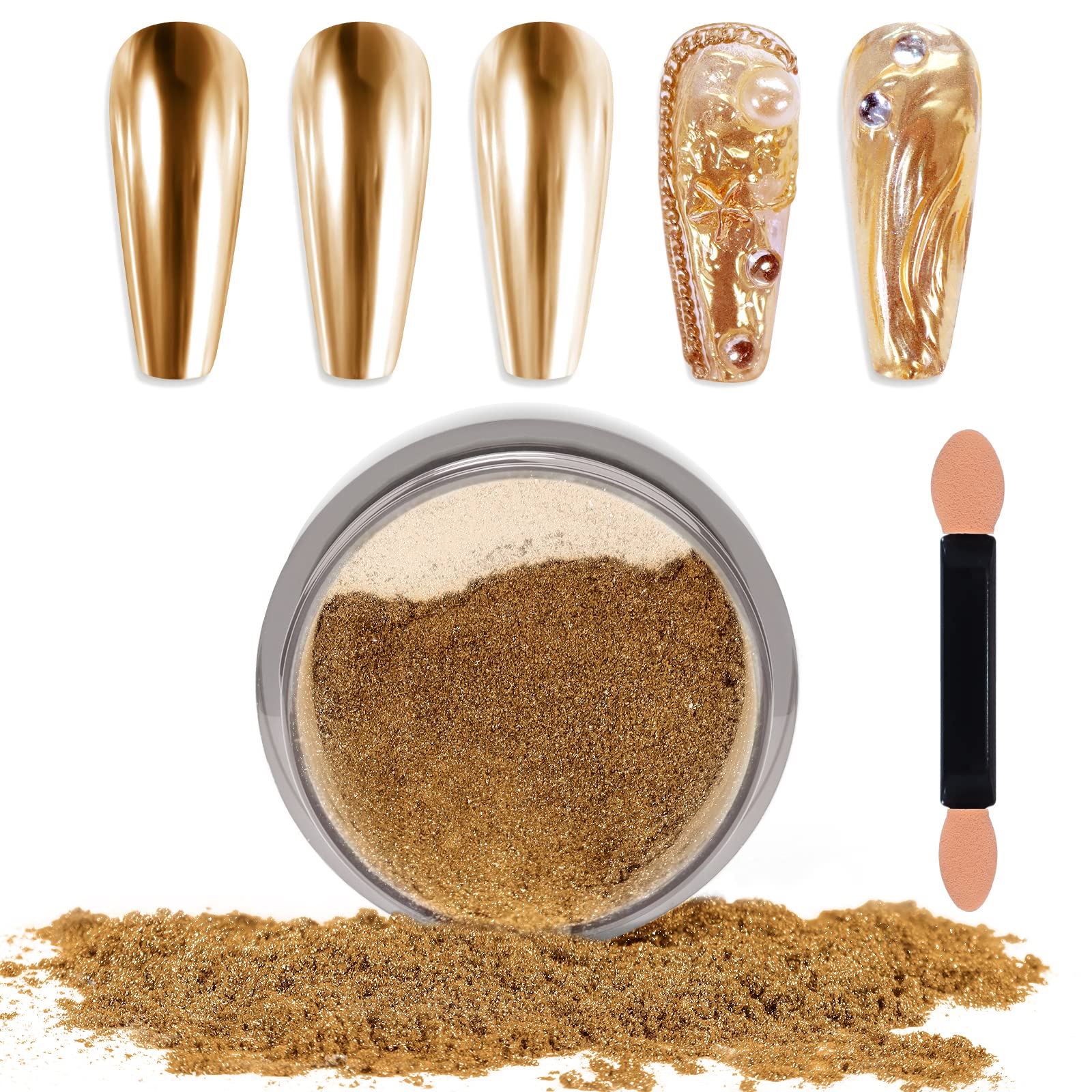 Laza Chrome Nail Powder Mirror Effect Metallic Dust Holographic Glitter Glazed Manicure Decoration Reflective Pigment for DIY Ge