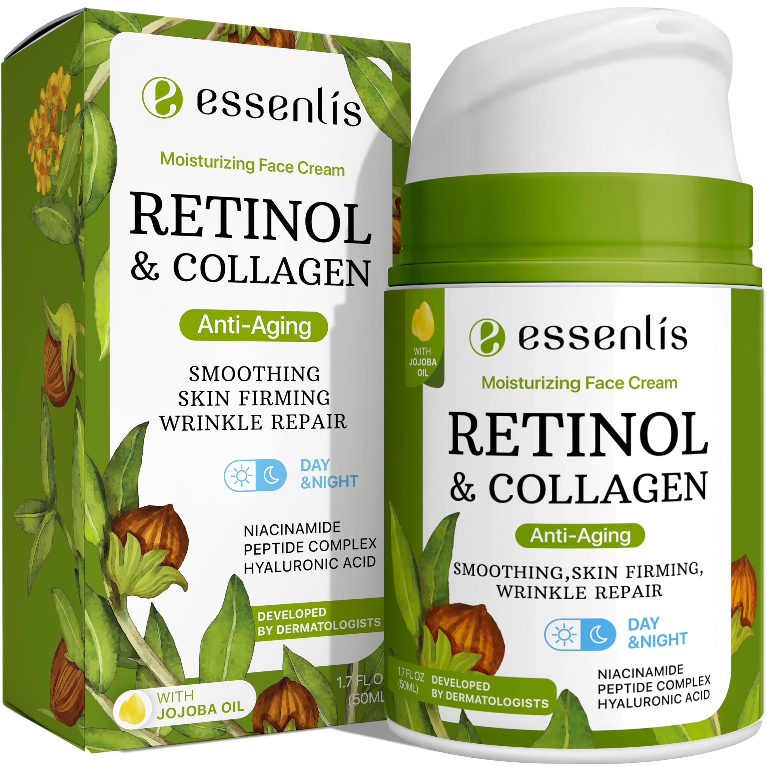 Retinol Cream for Face, Day and Night Anti Aging Face Cream, Anti Wrinkle Collagen Moisturizer for Face with Niacinamide and Pep