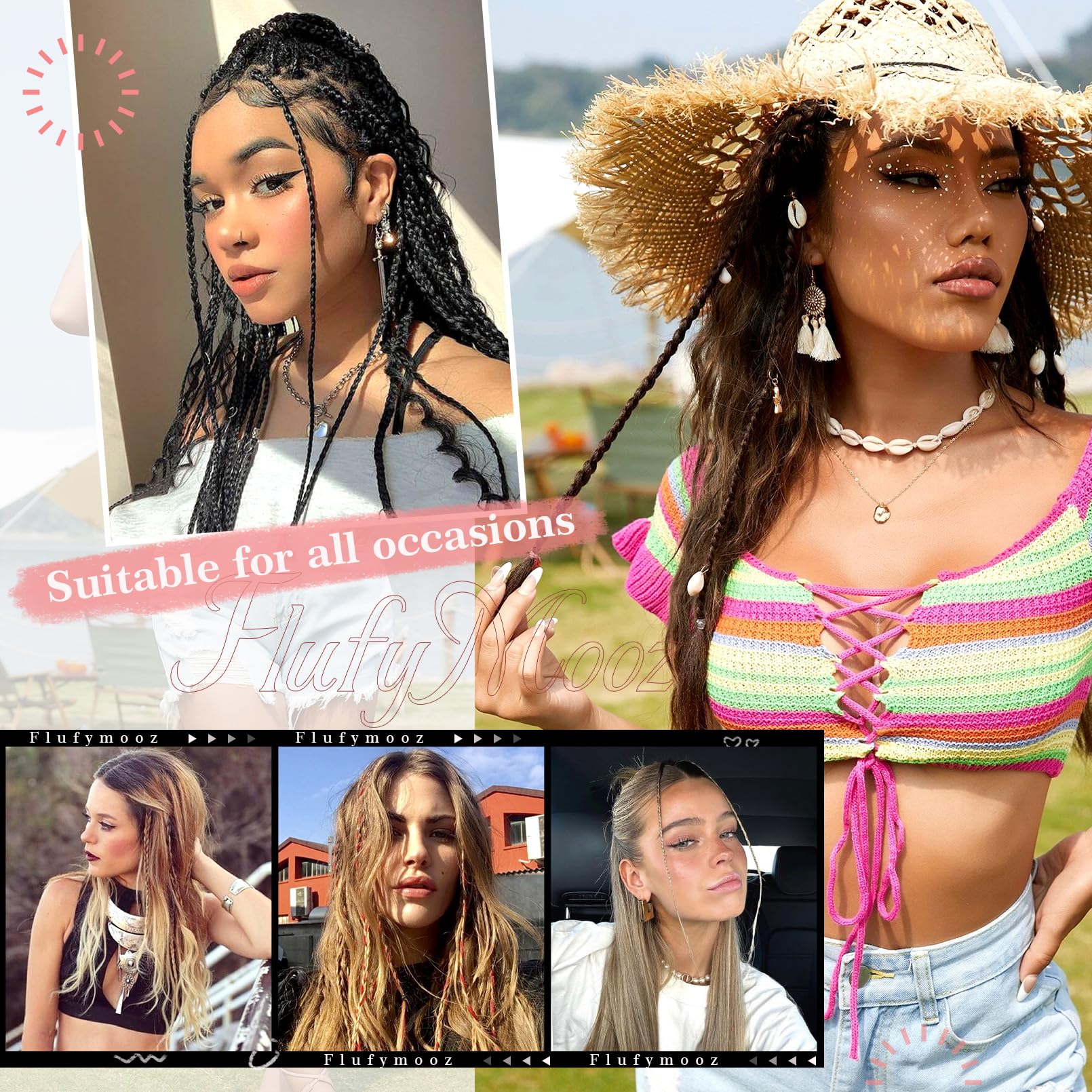 Flufymooz 4Pc Braid In Hair Extension 14 Inch Clip In Braid Extensions For Women Synthetic Hairpieces For Daily Use Party Stylin