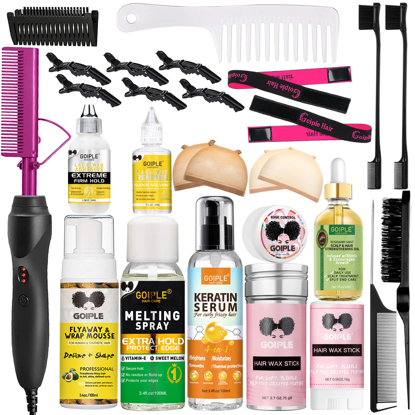 Goiple Hot Comb Straightener for Wigs and Natural Hair - Ceramic Electric Hair Straightening Comb, Curling Iron & Pressing Combs