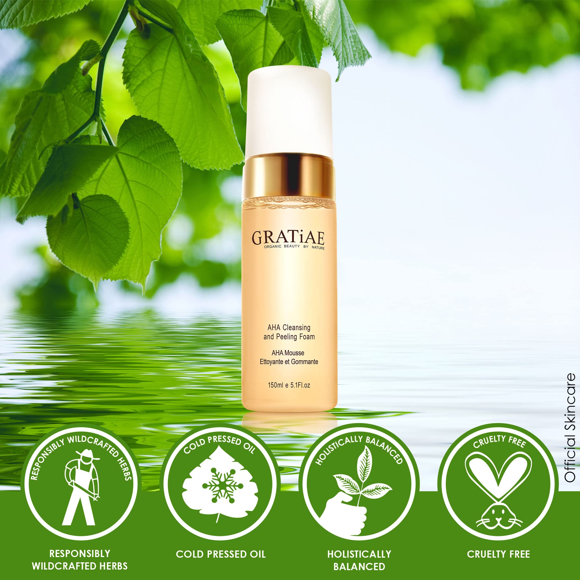 Gratiae organics, AHA Cleansing and Peeling Foam face wash, non-drying facial cleanser for sensitive, acne & allergy prone and a