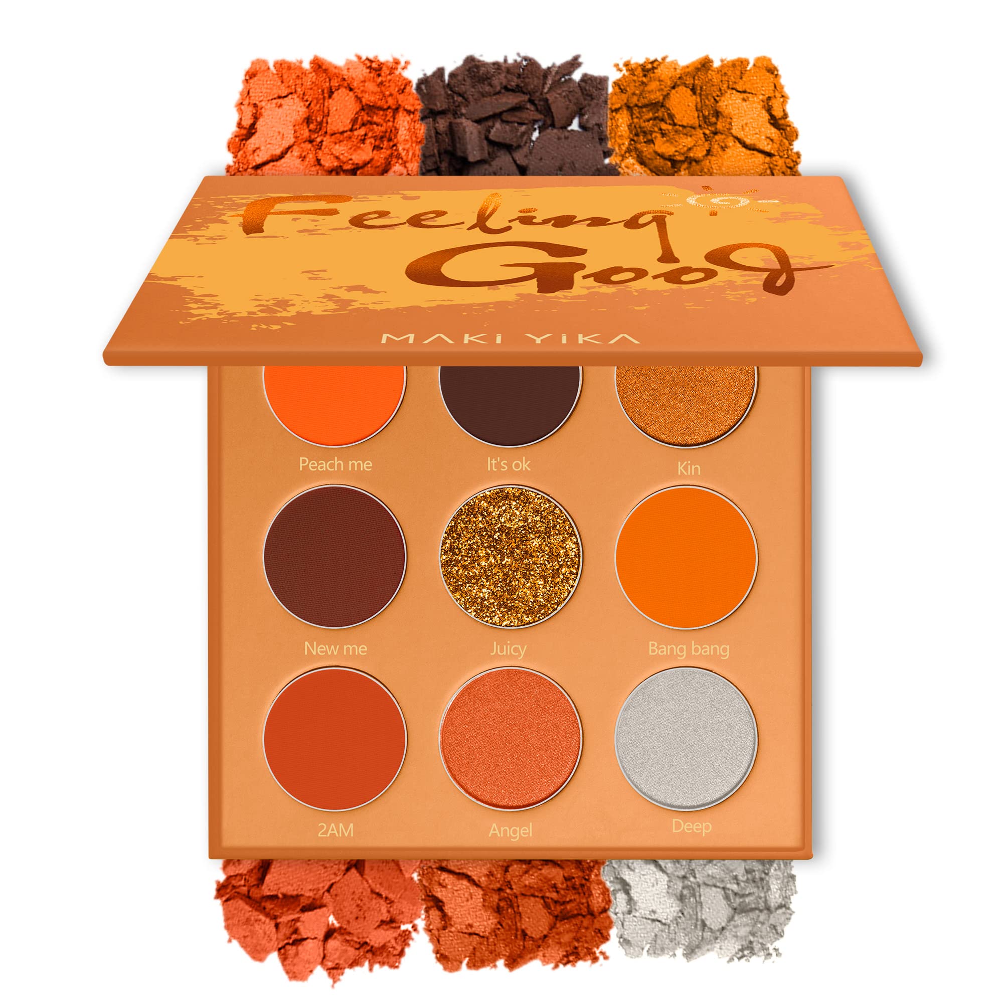 Maki Yika Orange Eyeshadow Palette Long Lasting, Orange Eye Shadow For Women, High Pigmented 9 Color Waterproof Orange Eye Makeu