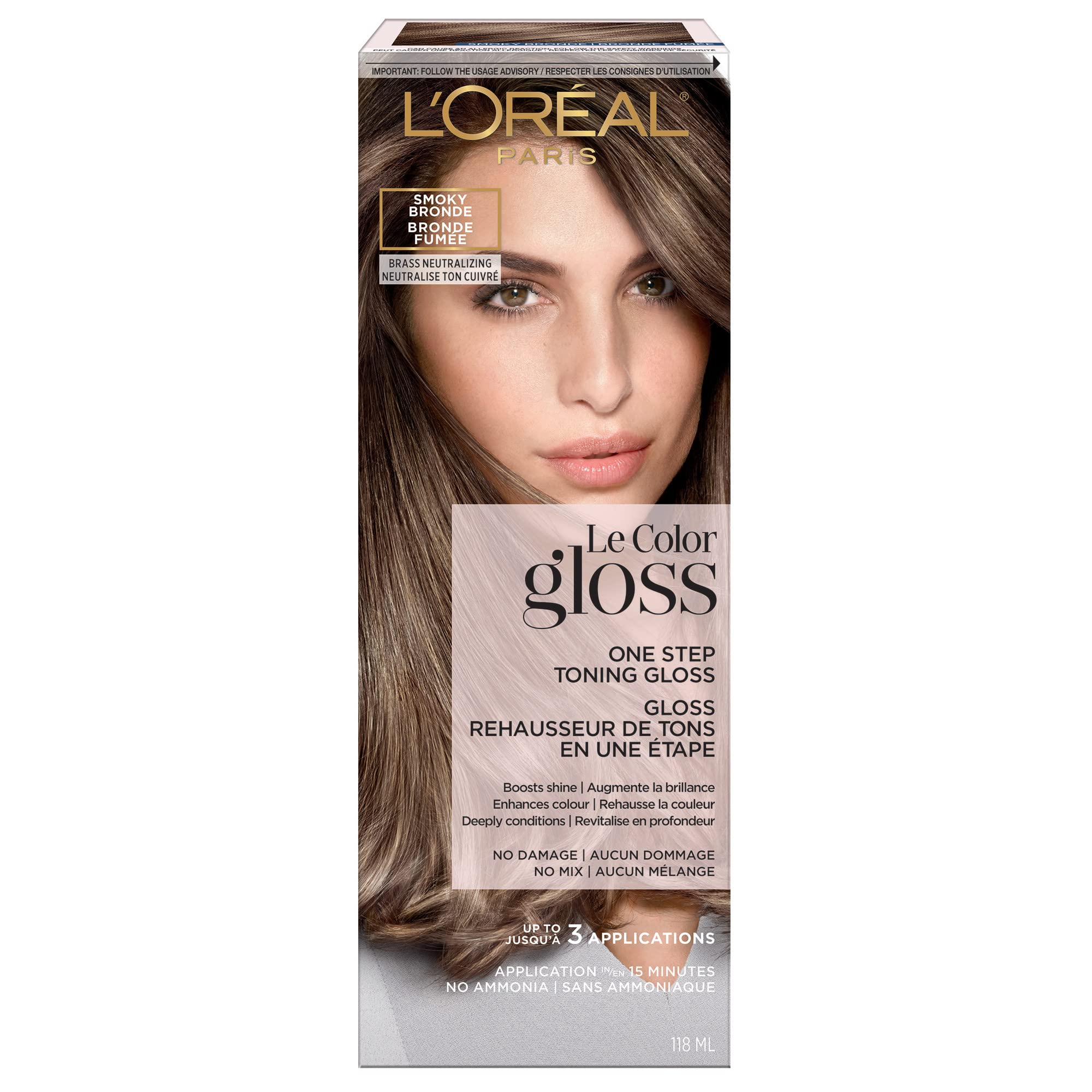 LOreal Paris Le Color Gloss One Step InShower Toning Hair Gloss, Neutralizes Brass, Conditions & Boosts Shine, Smoky Bronde, 4