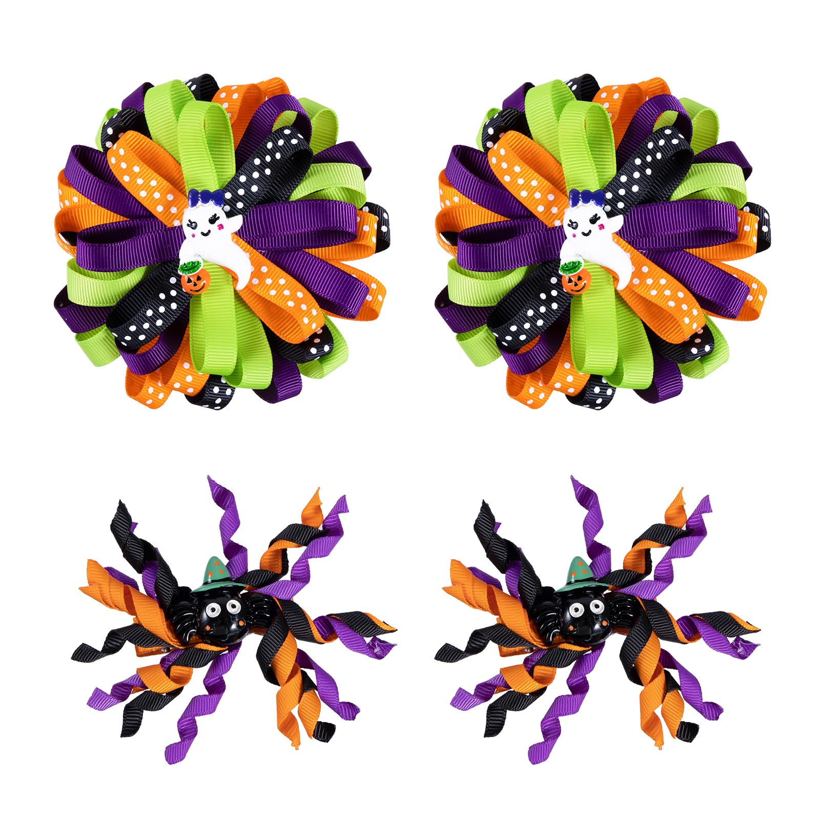 Halloween Korker Hairbow Clips Girls Spider Ghost Pumpkin Curly Corker Ribbon Cheer Bow Alligator Barrette Pins Handmade Cute Co