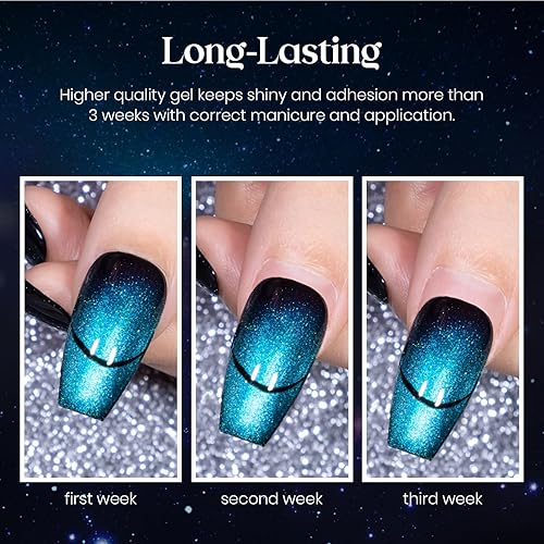 Mizhse 9D Cat Eye Gel Nail Polish, 8 Colors Upgraded Magnetic Gel Polish Kit With Magnet Stick, Galaxy Chameleon Effect Silky Ca