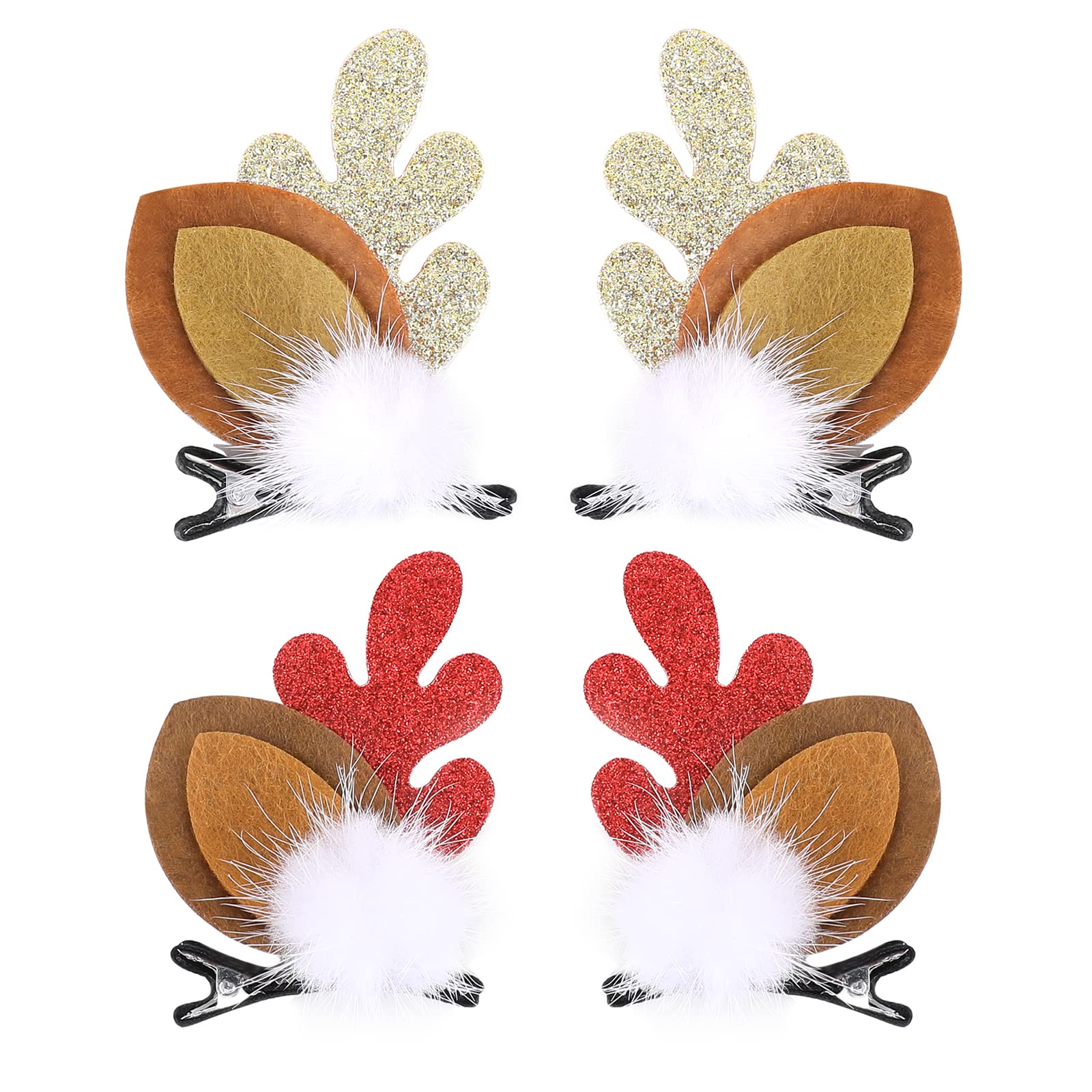 Boobeen Christmas Hair Clip - 2 Pairs Cute Reindeer Antlers Ears Hair Accessory Antlers Headdress Hairpin for Christmas Party (C