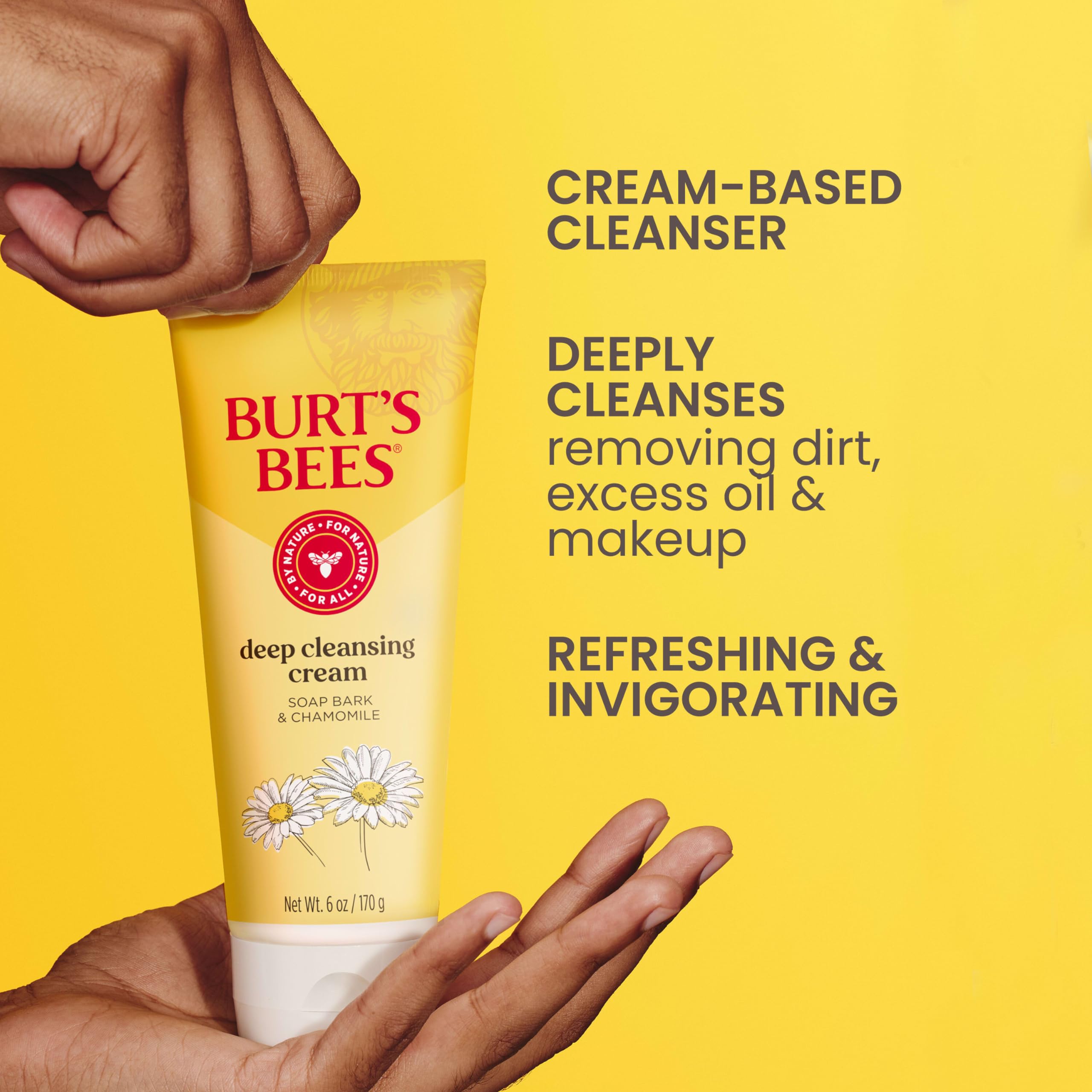 Burt's Bees Face Wash, Deep Facial Cleansing Cream, All Natural Cleanser with Chamomile, 6 Ounce (Pack of 3) (Packaging May Vary
