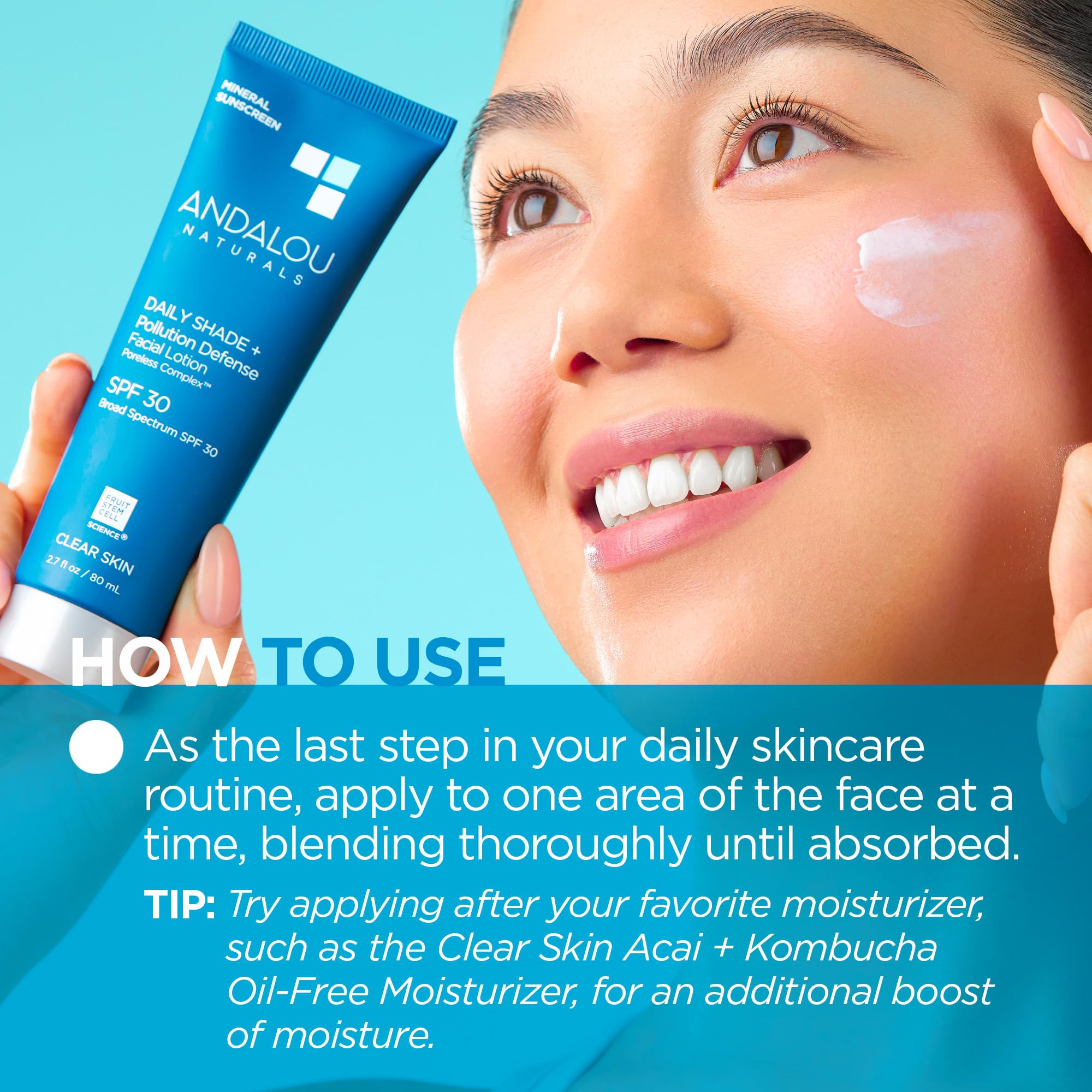 Andalou Naturals Daily Shade Face Sunscreen, SPF 30 Zinc Oxide Mineral Sunscreen, Sun + Pollution Defense Face Lotion, Helps Min