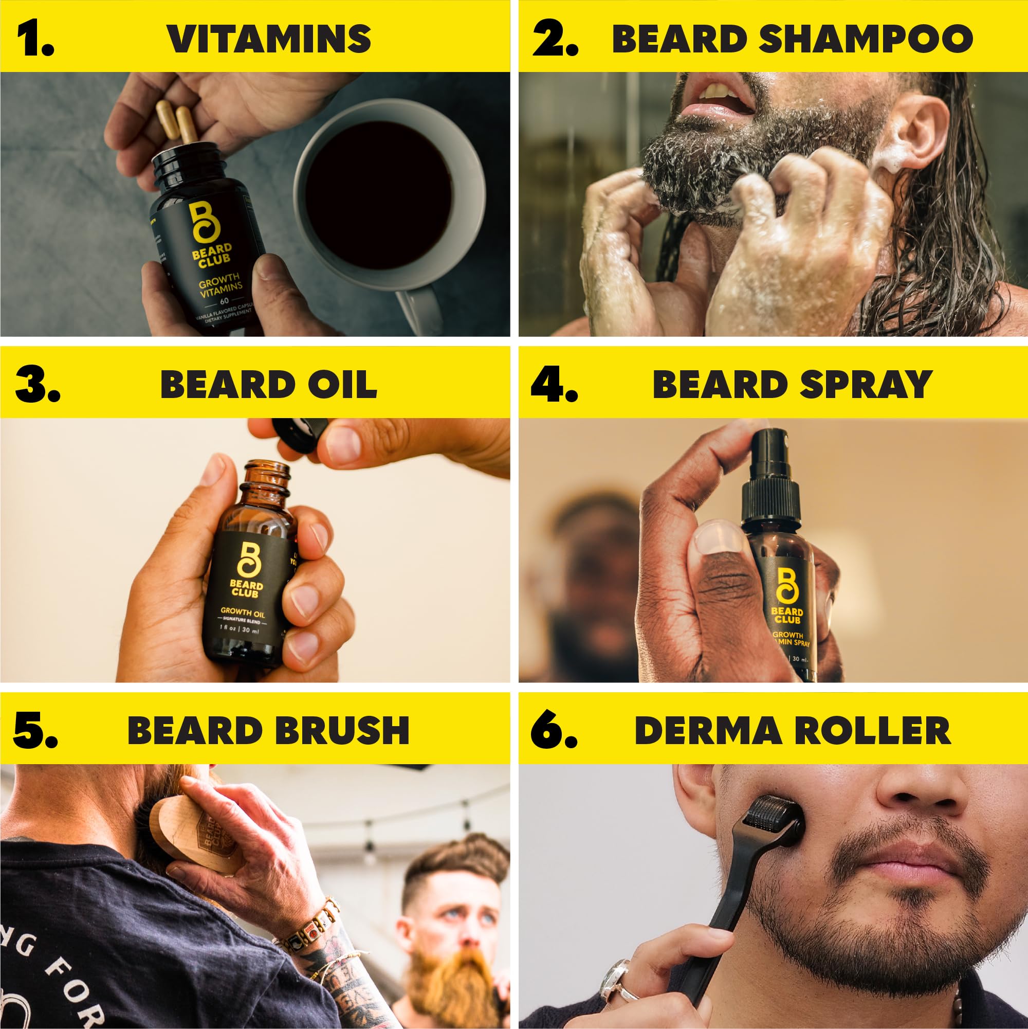Beard Club Advanced Beard Growth Kit - Derma Roller, Beard Growth Oil, Beard Growth Vitamins And Beard Growth Vitamin Spray, Bea
