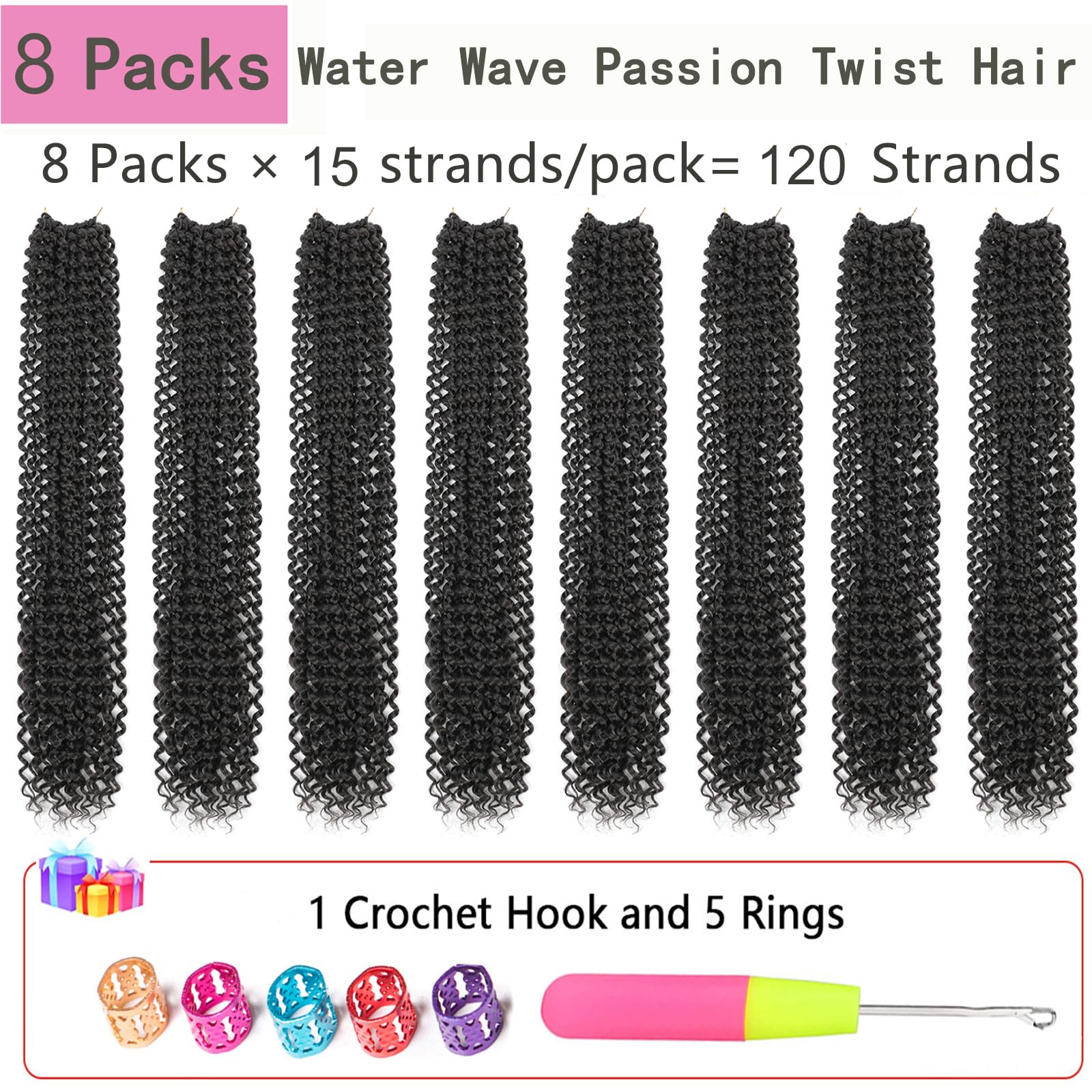 Passion Twist Hair 18 Inch 8 Packs Water Wave Crochet Hair Curly Braiding Hair For Butterfly Locs Long Bohe Crochet Braids (18 I