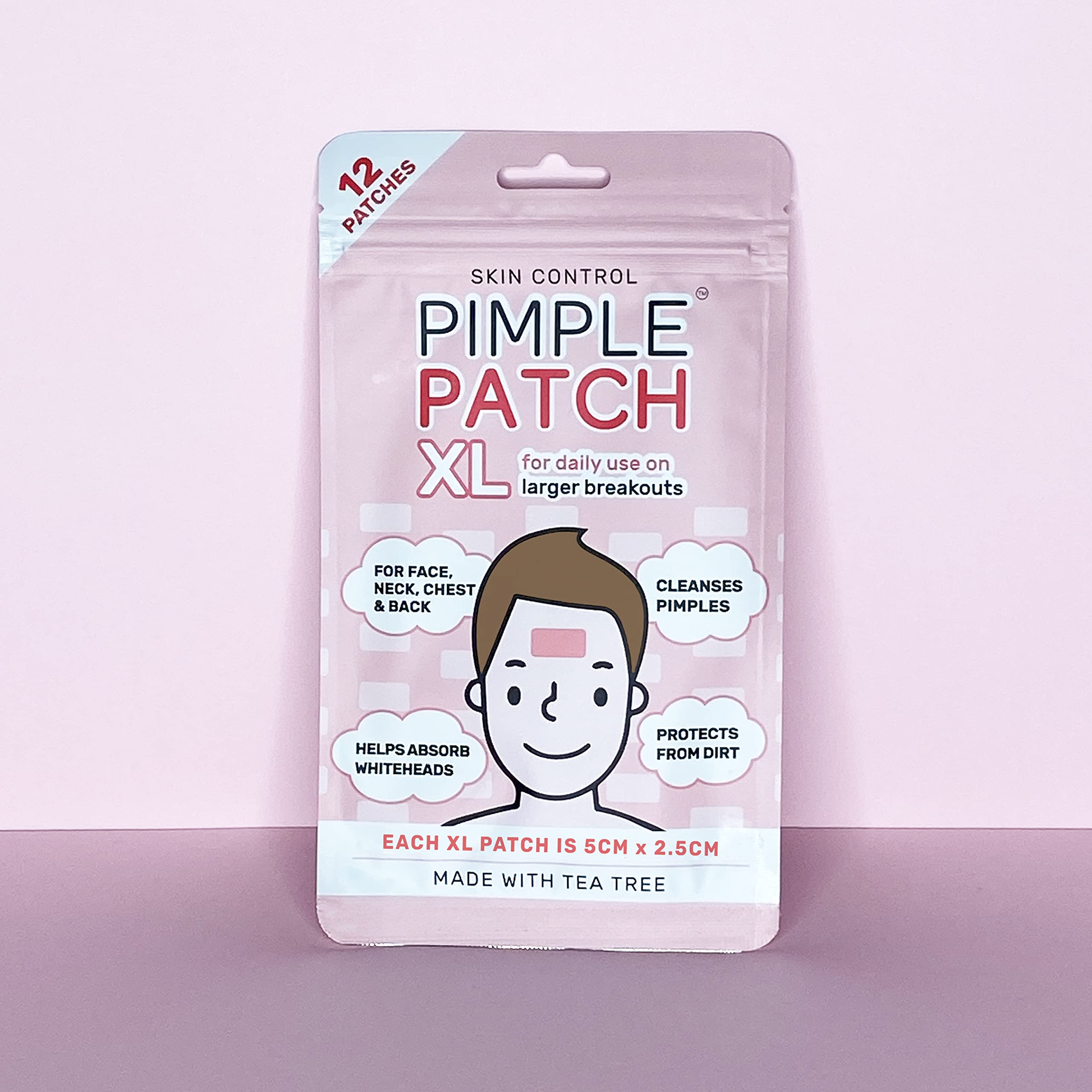 Skin Control Pimple Patch XL 12-Pieces, 5cm x 2.5 Size, Clear