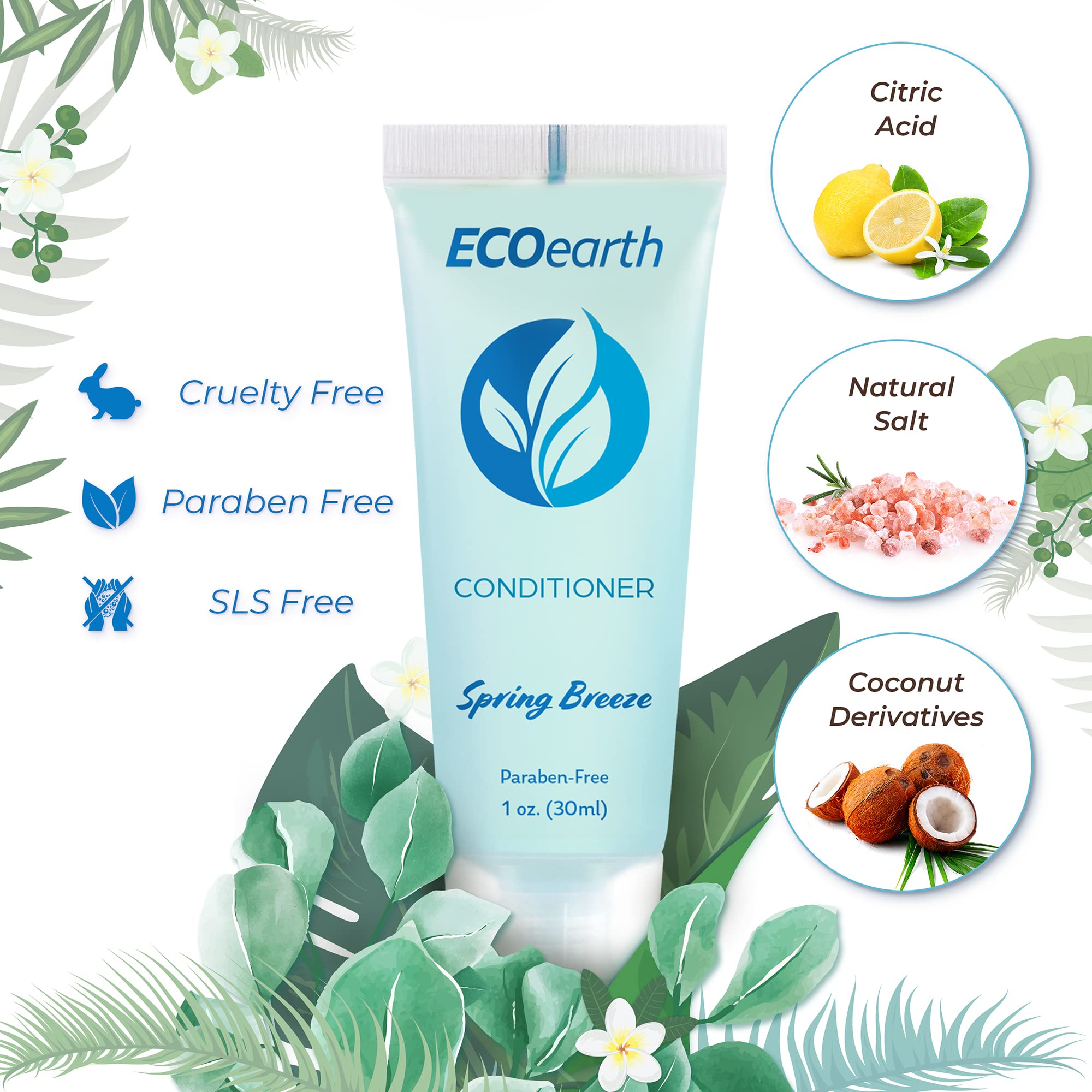 'Ecoearth Quality Small Travel Size Conditioner (1 Fl Oz, 100 Pk, Spring Breeze), Delight Your Guests With Revitalizing And Ref