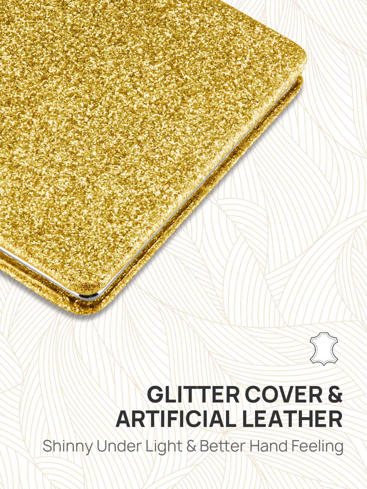 Omiro Compact Mirror, Glitter Pu Leather 1X/3X Magnification, Ultra Portable For Purses, 2.4'' W X 3.4'' L (Gold)