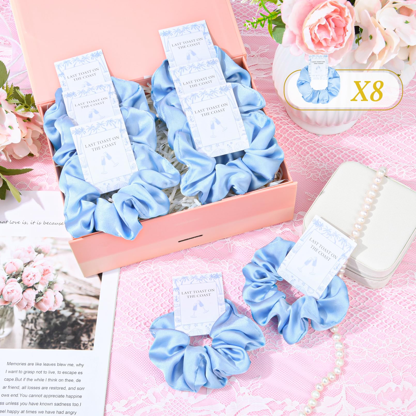 8 PCS Bridesmaid Proposal Gifts Bridesmaid Hair Scrunchies Bridesmaid Bridal Shower Gifts Silk Satin Soft Hair Accessories Bride