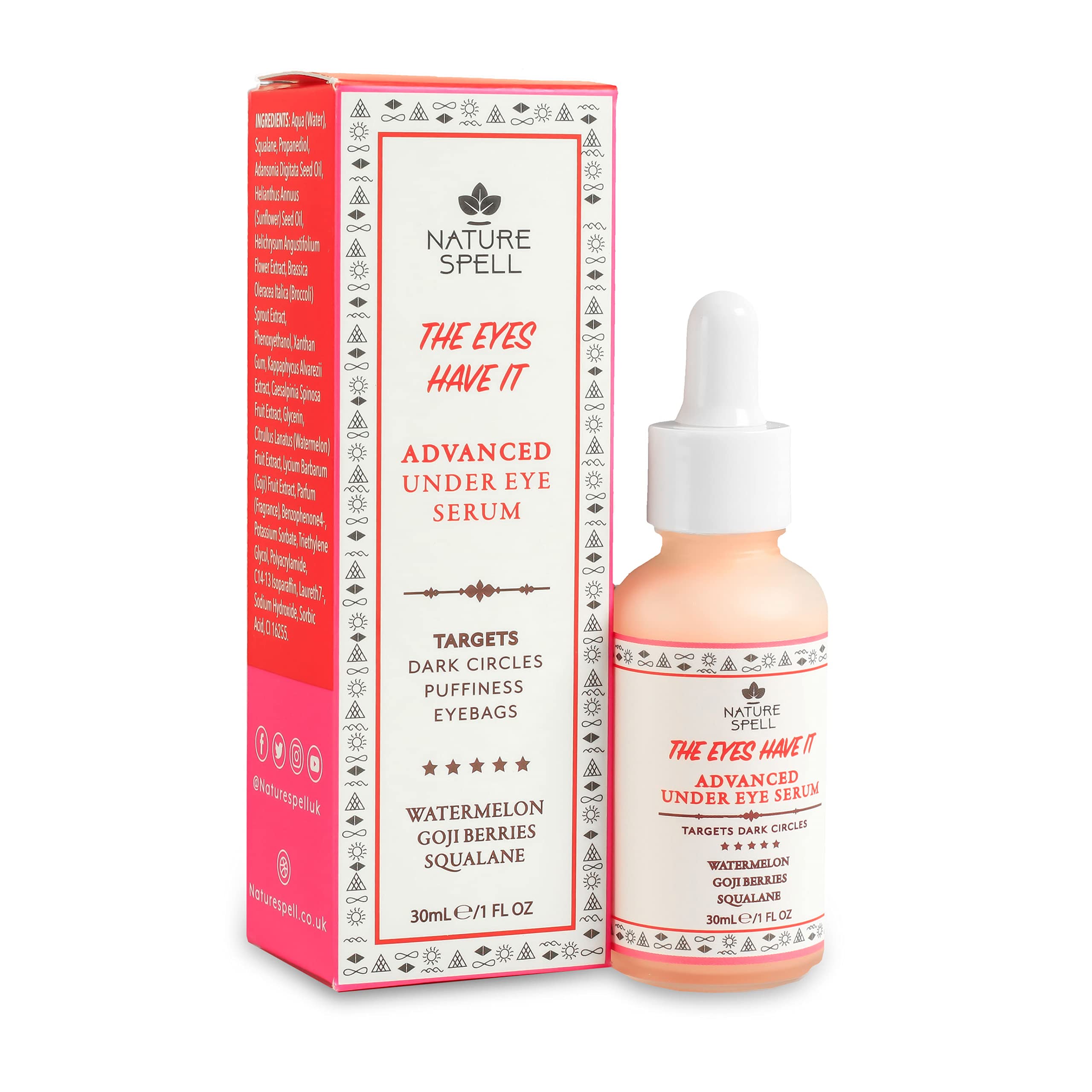 Nature Spell Advanced Under Eye Serum with Watermelon & Goji Berries 1 Fl Oz- Targets Dark Circles, Puffiness & Eyebags - Anti W