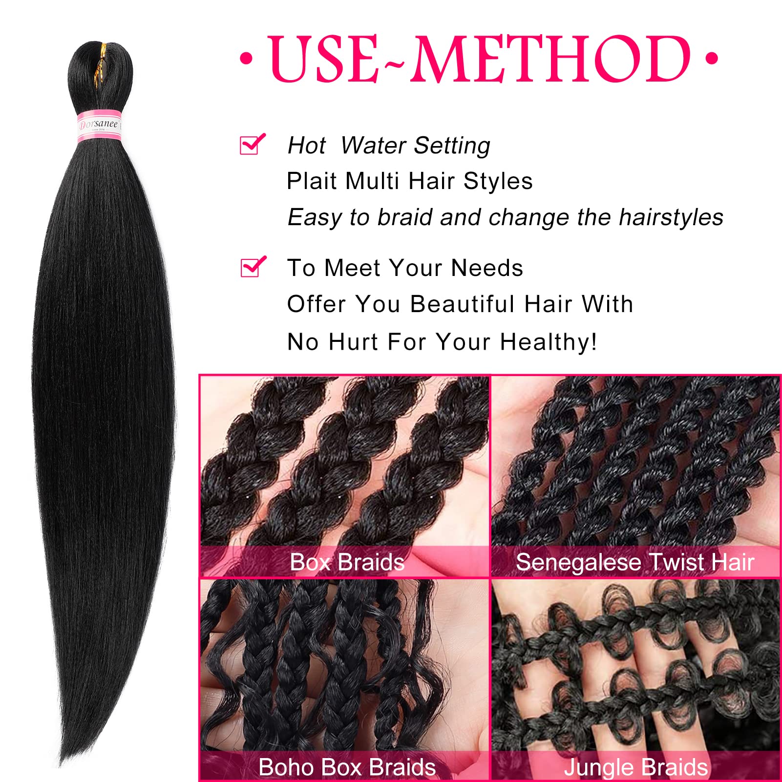Pre Stretched Braiding Hair 8 Packs 26 Inch Long Professional Hair For Braiding Easy To Twist Crochet Braids Hot Water Setting Y