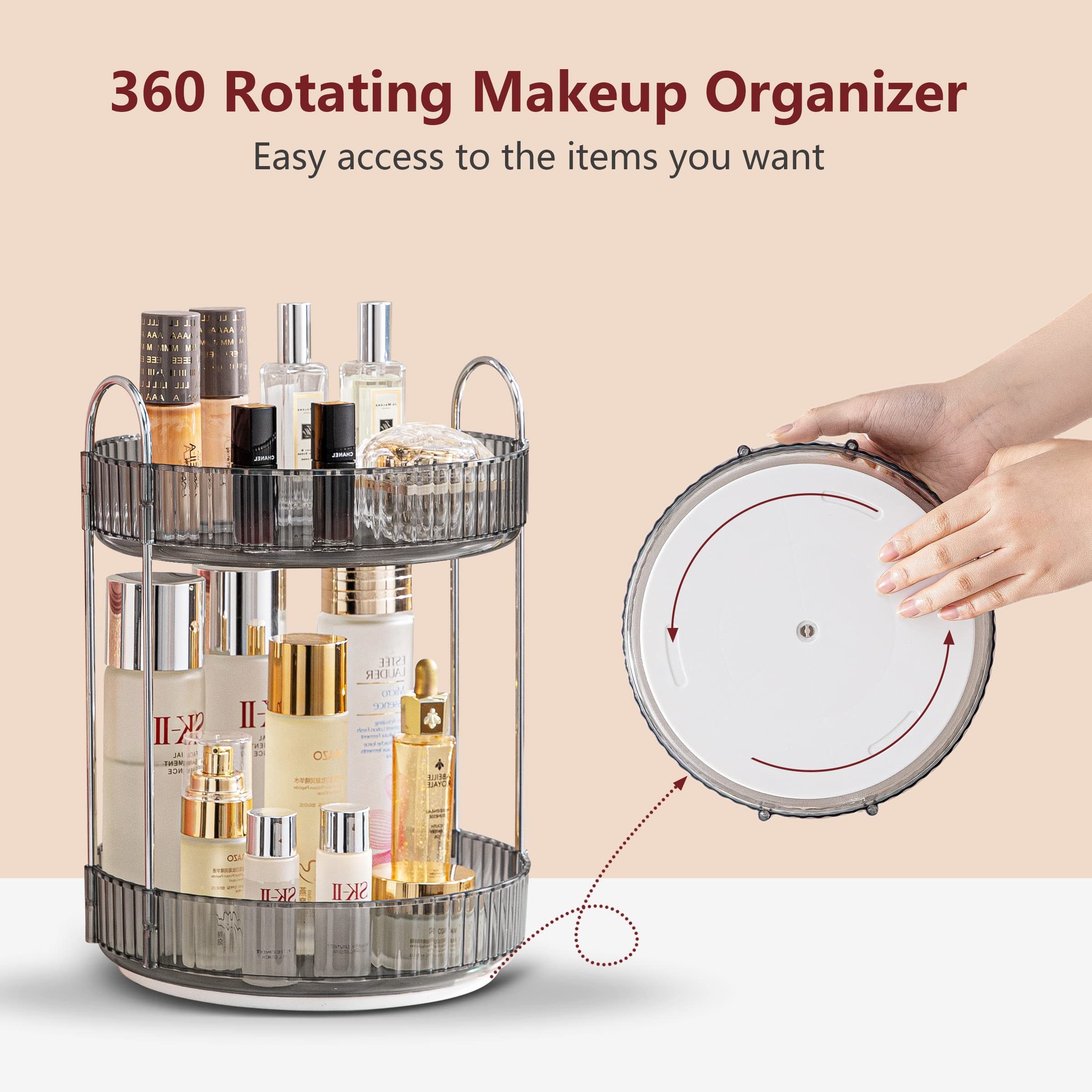 Invssene 360 Rotating Makeup Organizer, Bathroom Organizers And Storage Holder Rack, Large Capacity Vanity Shelf Countertop, Fit