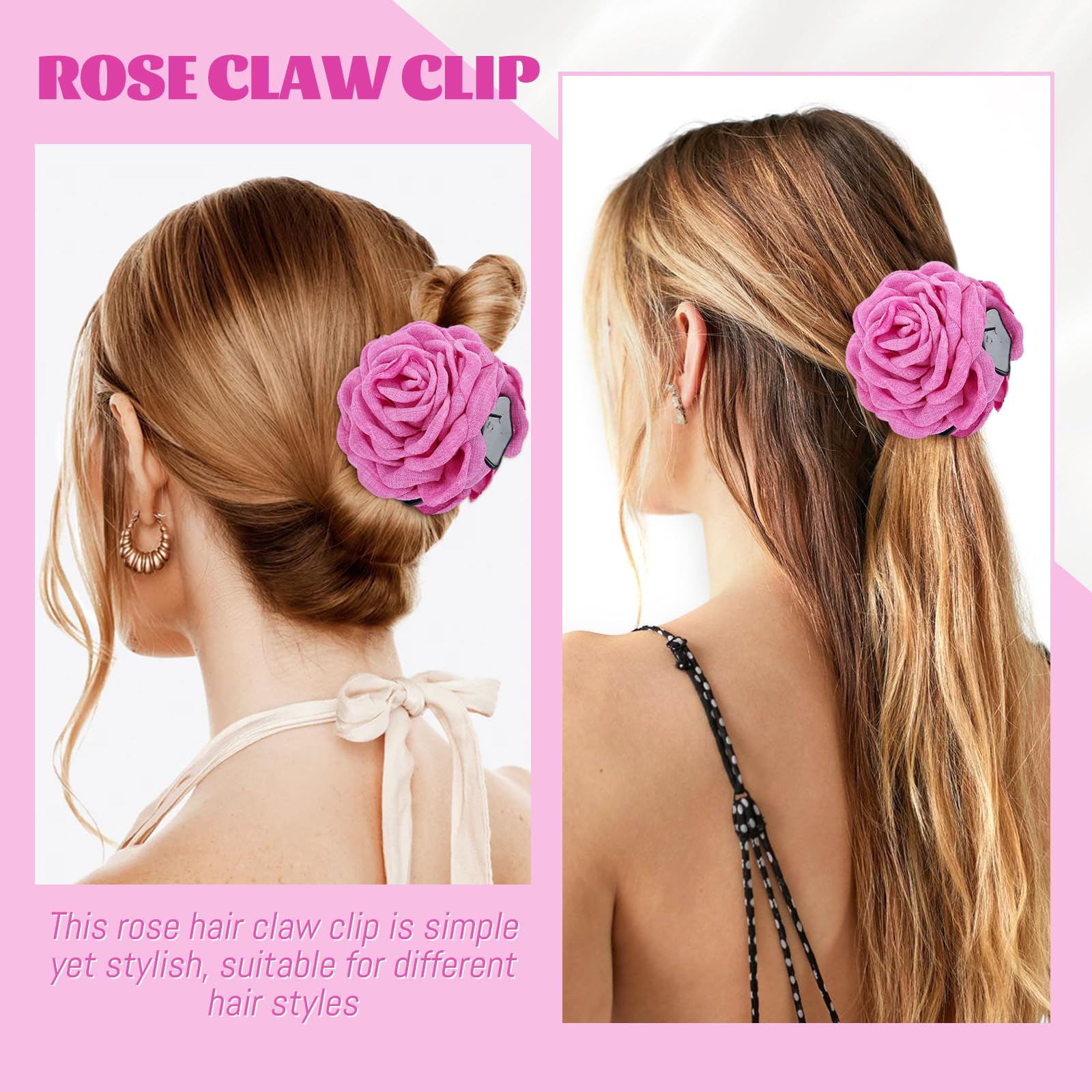 Cinaci 6 Pieces 9Cm/3.5'' Retro Flower Rose Hair Claws Clips With Strong Hold Floral Updo Hair Clips Barrettes Accessories For W
