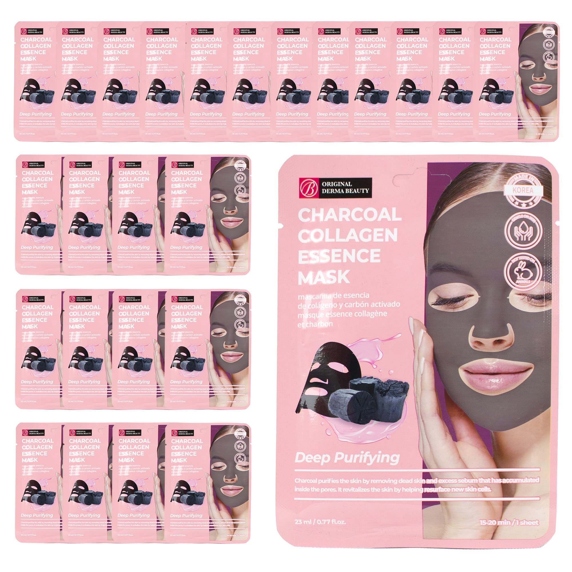 Innerest Original Derma Beauty Collagen Face Masks 24 Pk Deep Purifying Charcoal Face Mask Skin Care Sheet Masks Set For Beauty